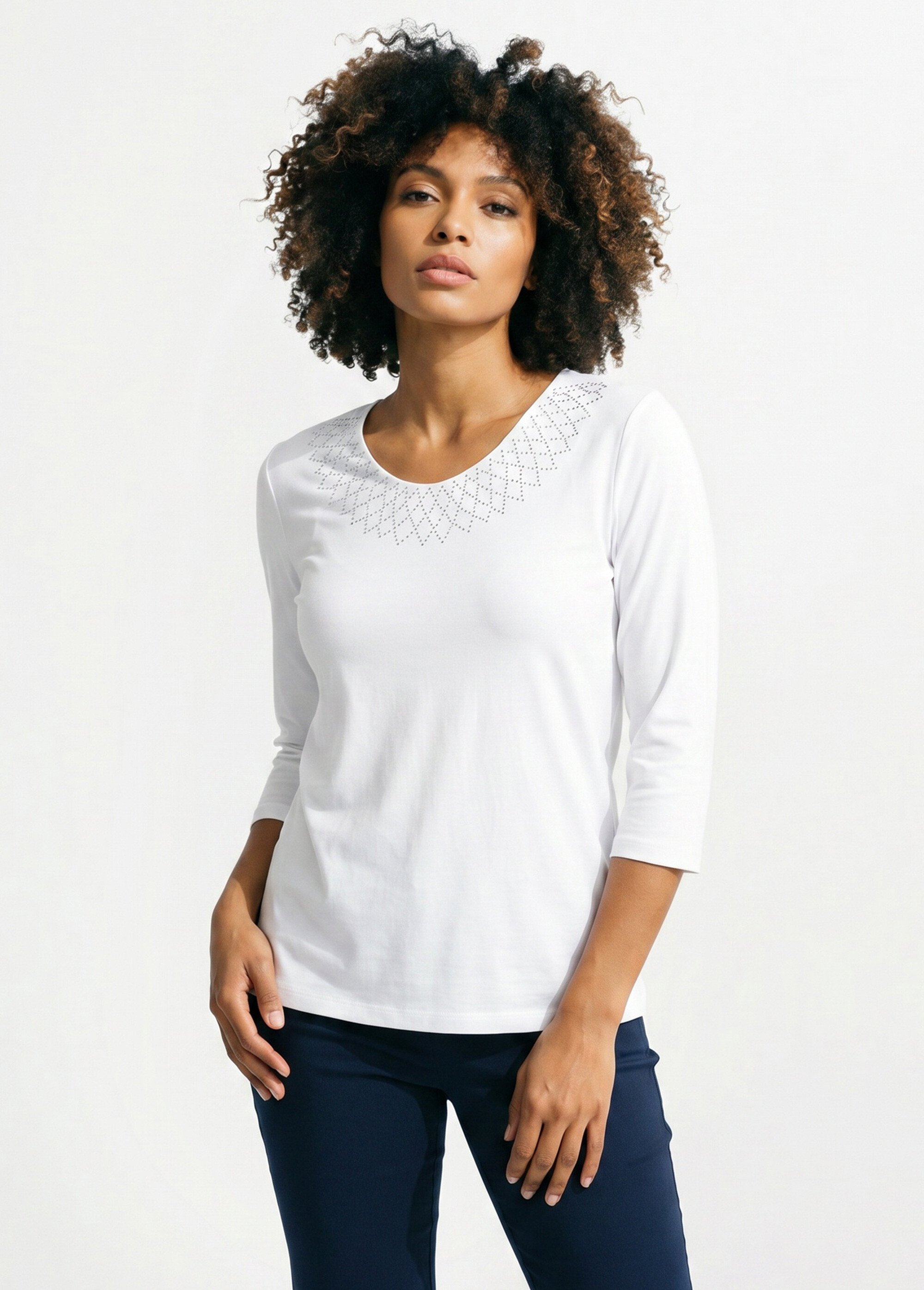 T-shirt fantaisie cloutée manches 3/4 Femme Blanc CHAMONIX FA1