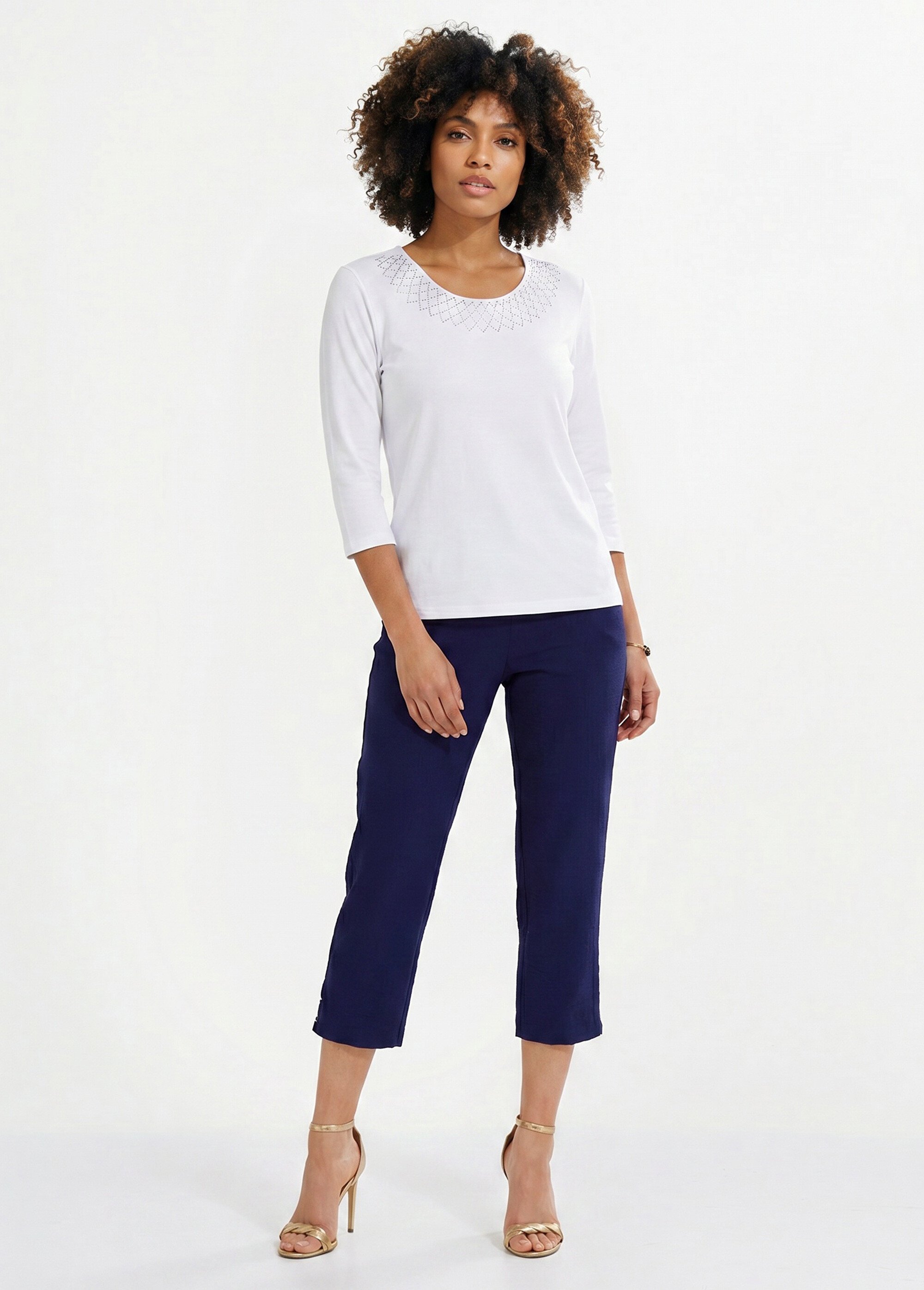 T-shirt fantaisie cloutée manches 3/4 Femme Blanc CHAMONIX SI1
