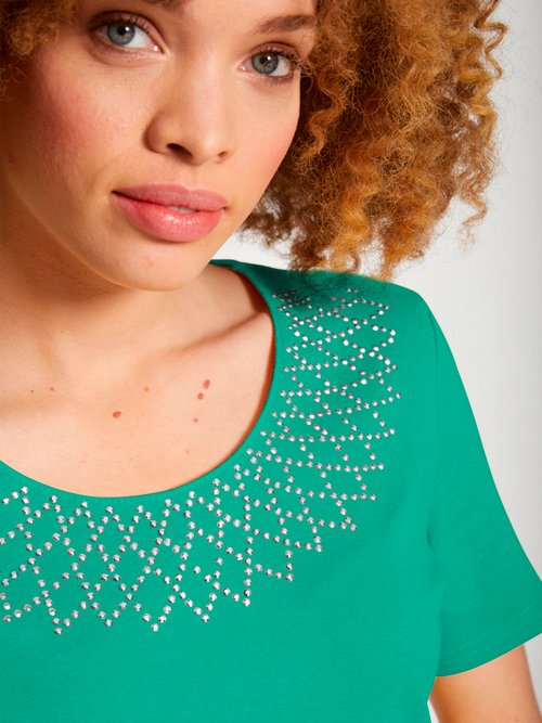 T-shirt jersey coton fantaisie cloutée Femme Vert CHAMBERY DE1