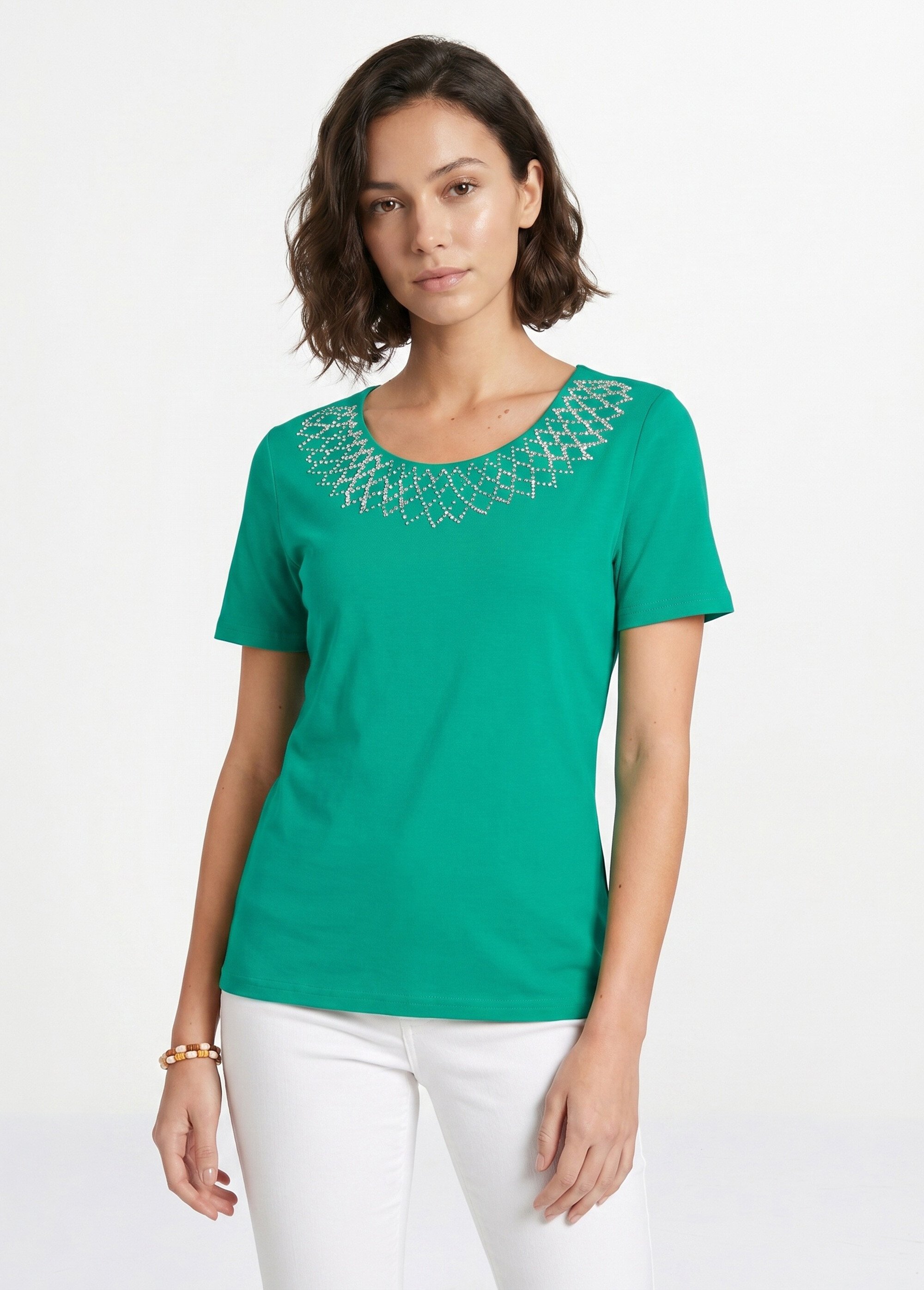T-shirt jersey coton fantaisie cloutée Femme Vert CHAMBERY FA1