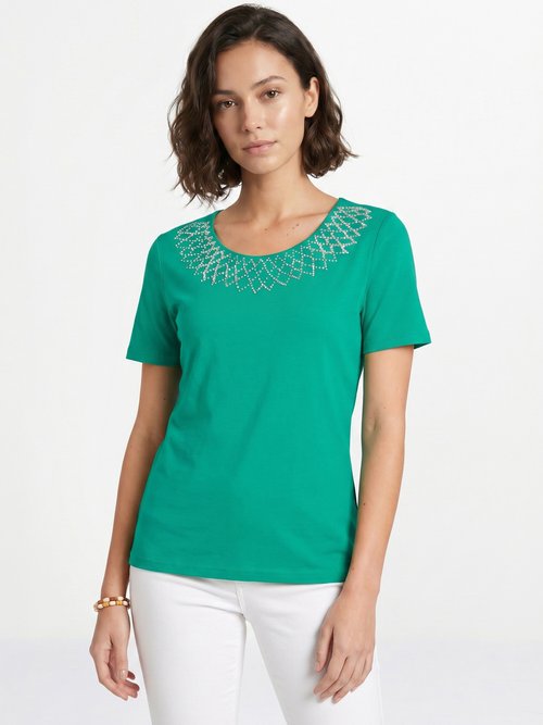T-shirt jersey coton fantaisie cloutée Femme Vert CHAMBERY FA1
