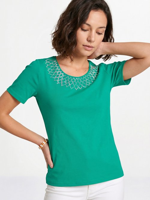 T-shirt jersey coton fantaisie cloutée Femme Vert CHAMBERY MV1