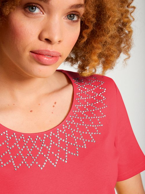 T-shirt jersey coton fantaisie cloutée Femme Rose CHAMBERY DE1