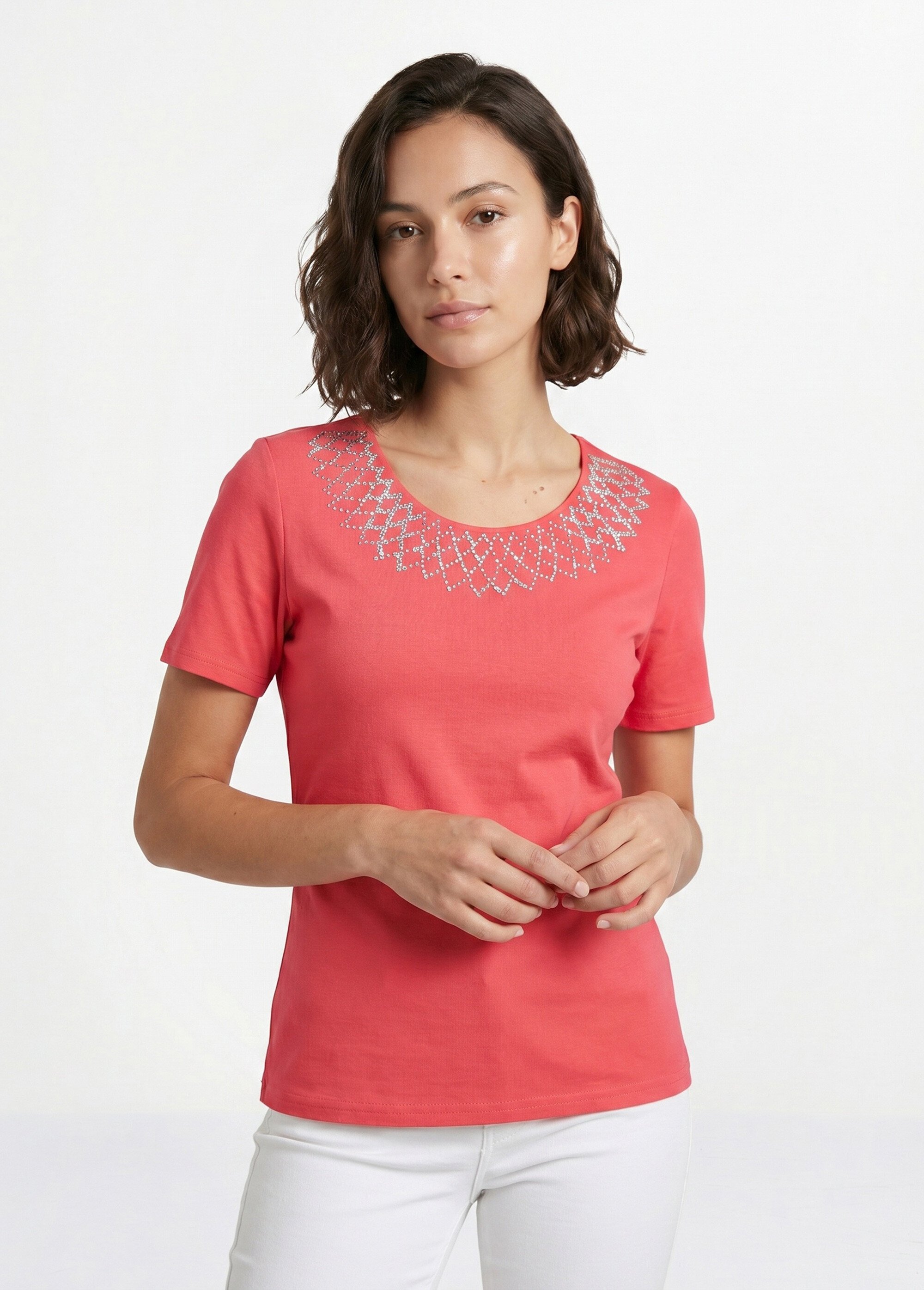 T-shirt jersey coton fantaisie cloutée Femme Rose CHAMBERY FA1