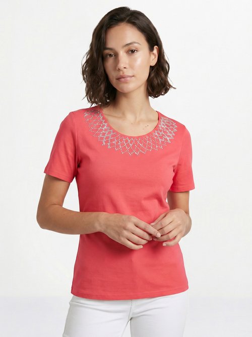 T-shirt jersey coton fantaisie cloutée Femme Rose CHAMBERY FA1