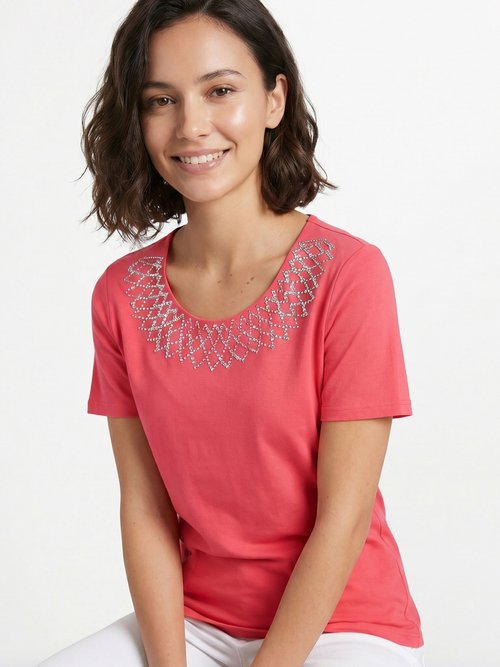 T-shirt jersey coton fantaisie cloutée Femme Rose CHAMBERY MV1