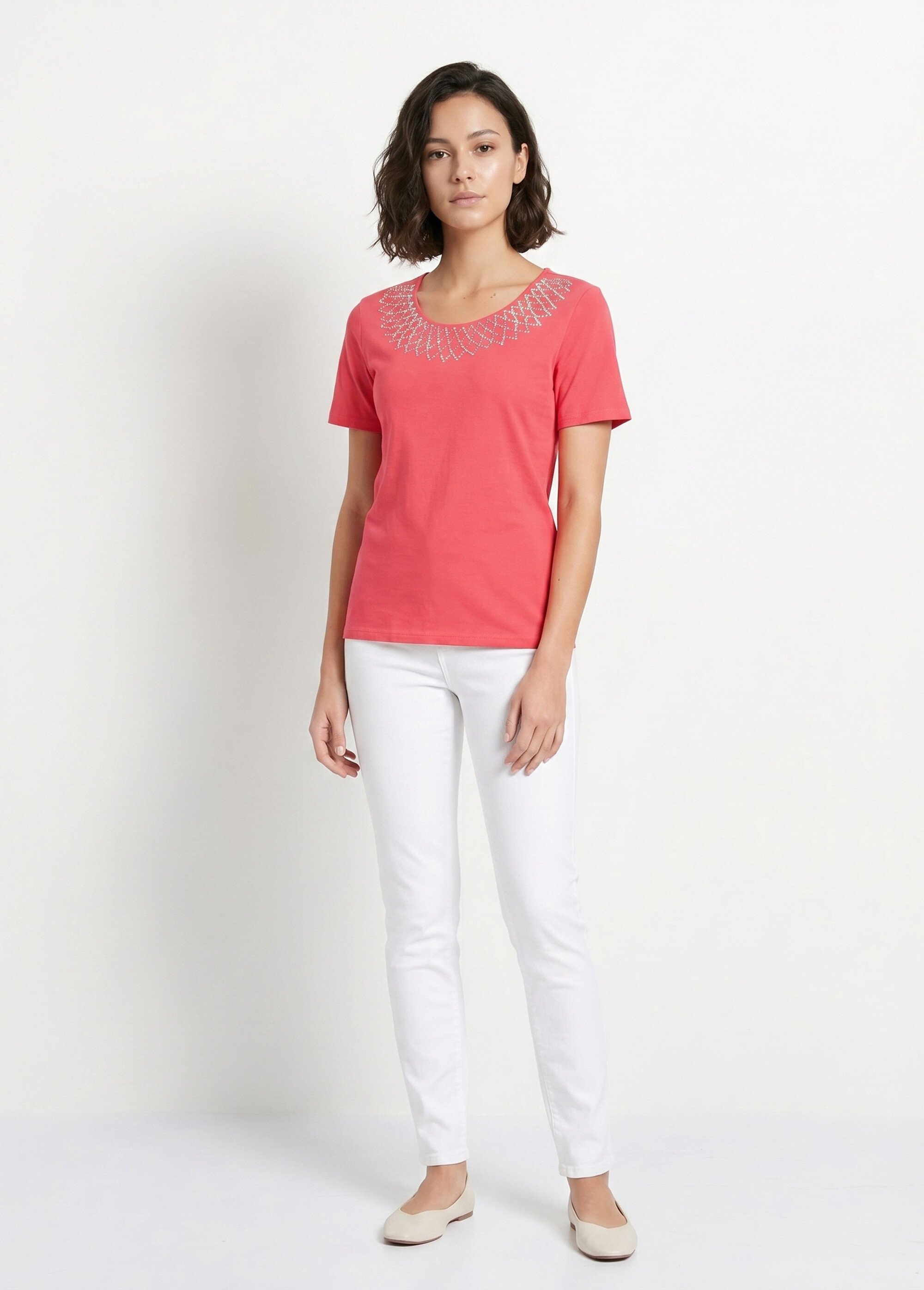 T-shirt jersey coton fantaisie cloutée Femme Rose CHAMBERY SI1