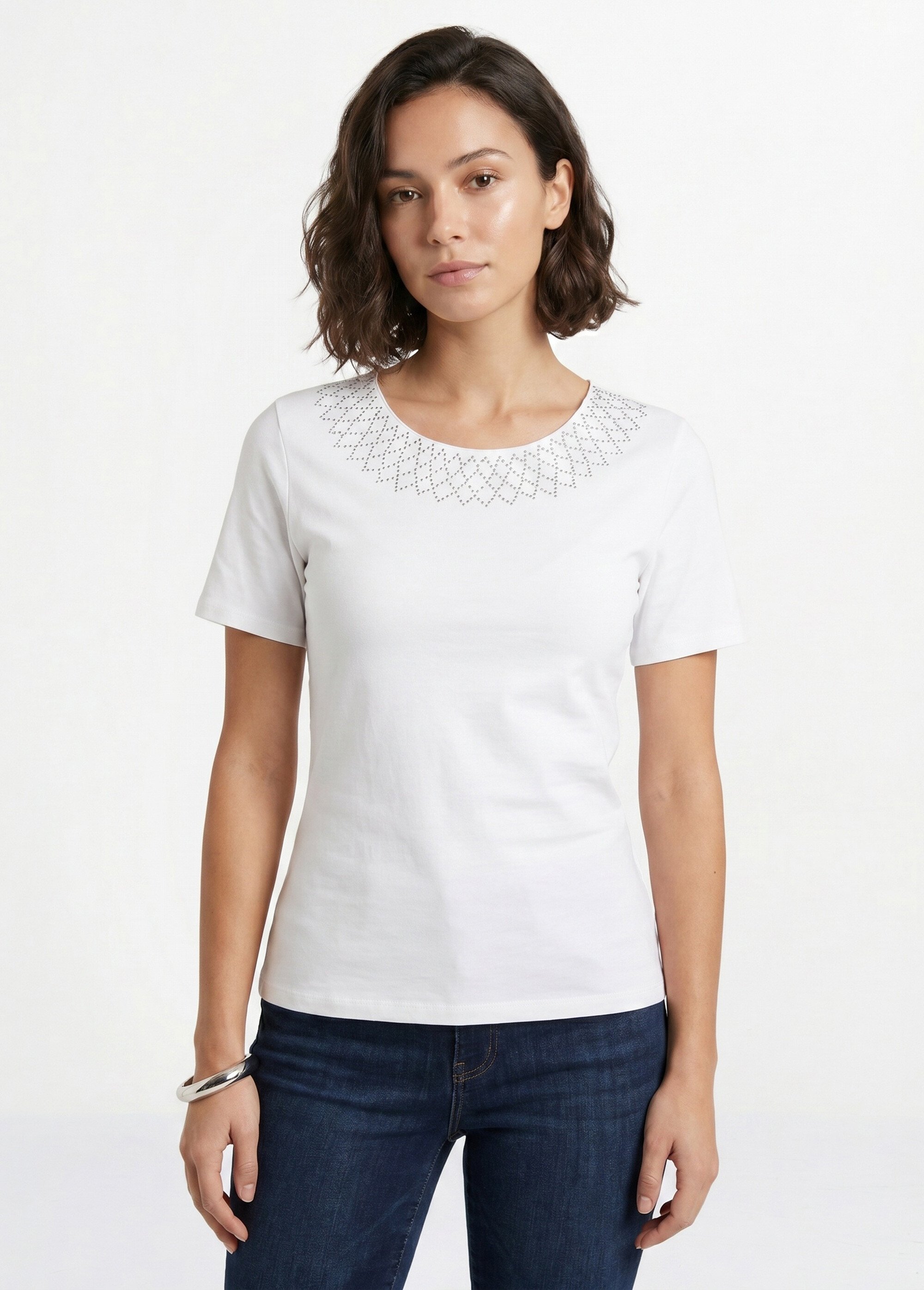 T-shirt jersey coton fantaisie cloutée Femme Blanc CHAMBERY FA1