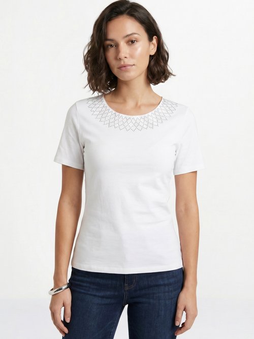 T-shirt jersey coton fantaisie cloutée Femme Blanc CHAMBERY FA1