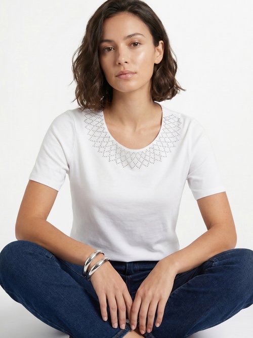 T-shirt jersey coton fantaisie cloutée Femme Blanc CHAMBERY MV1