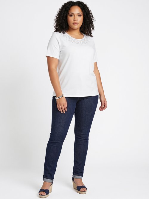T-shirt jersey coton fantaisie cloutée Femme Grande Taille Blanc CHAMBERY SI1