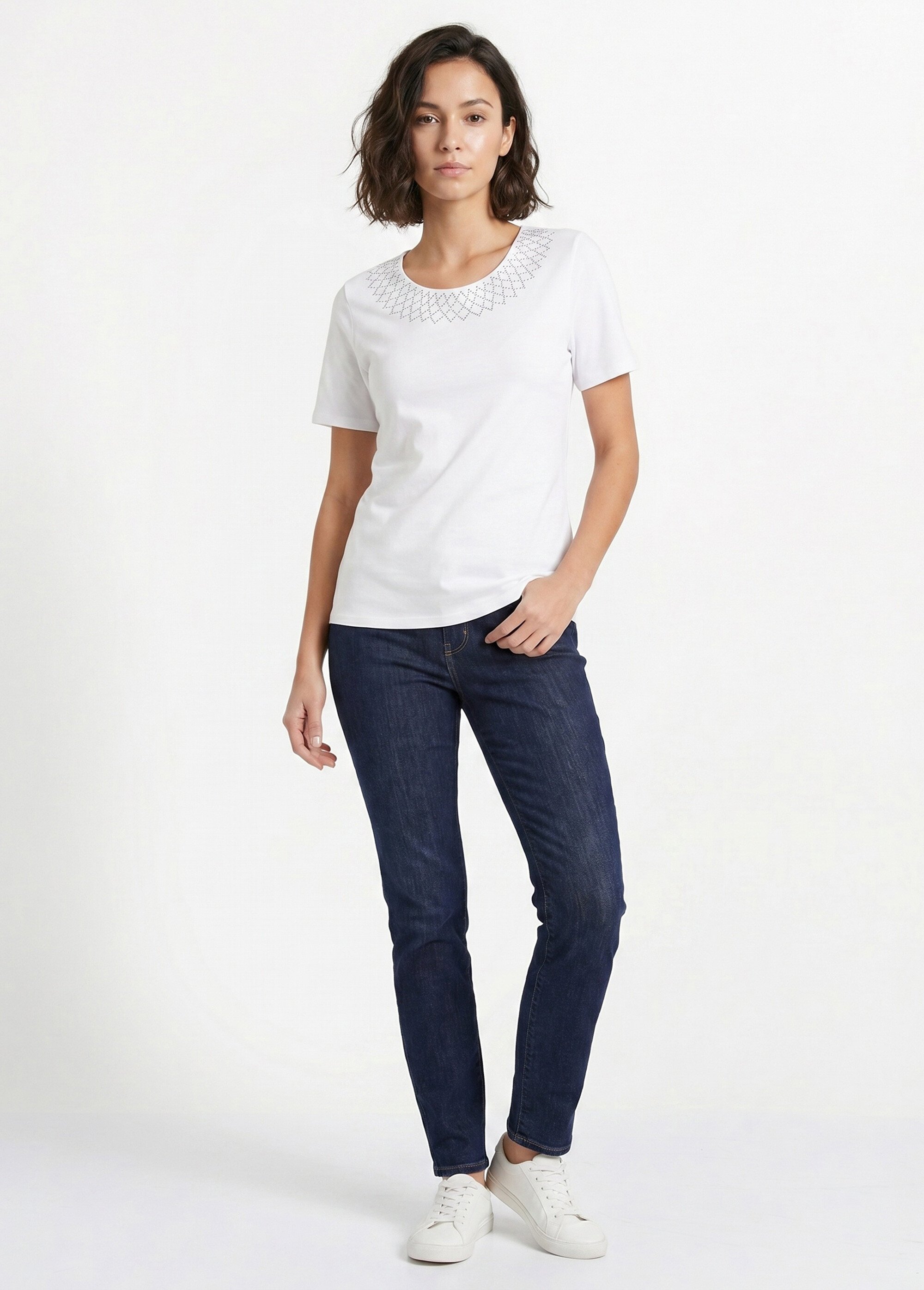 T-shirt jersey coton fantaisie cloutée Femme Blanc CHAMBERY SI1