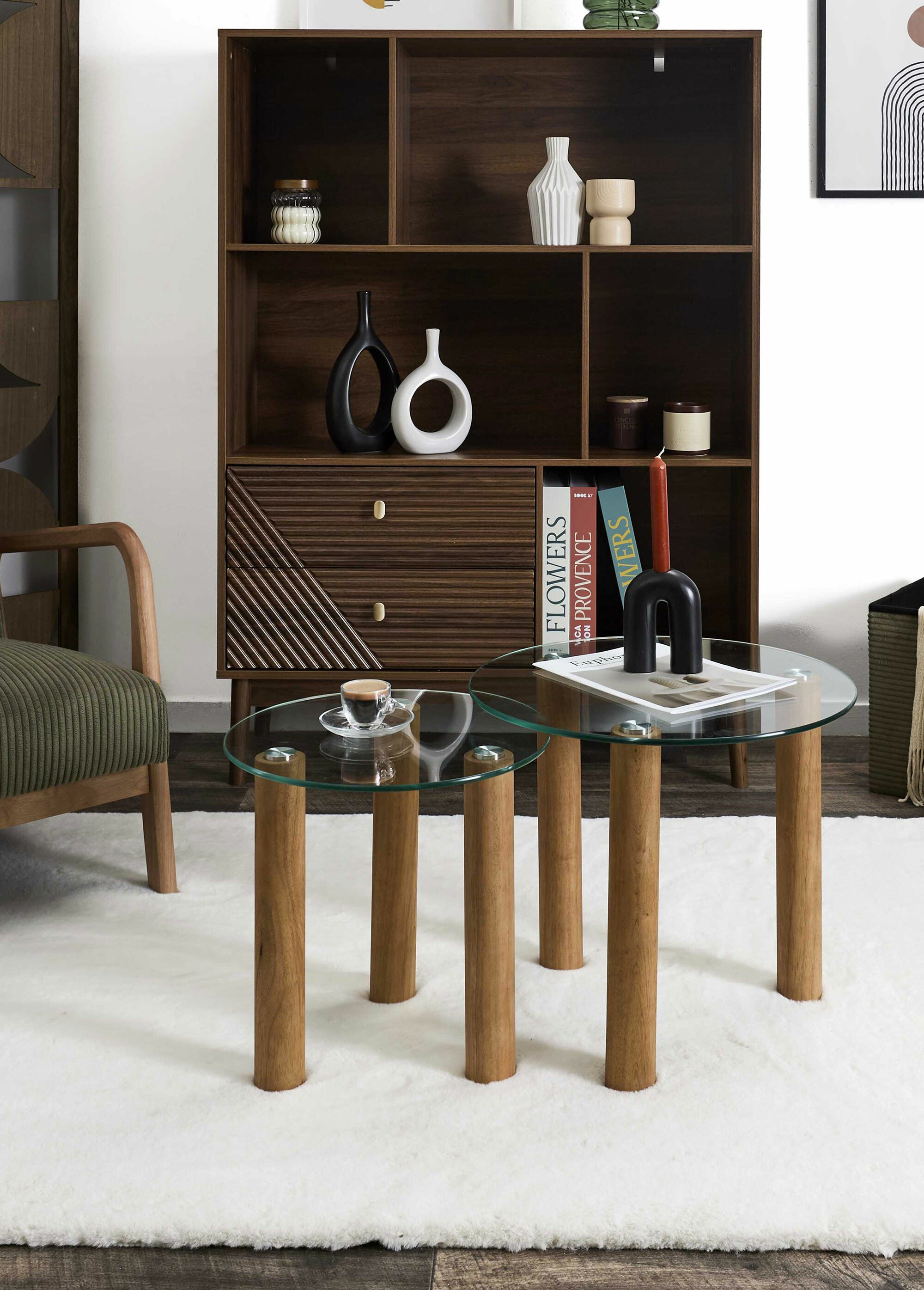 Tables gigognes plateau rond en verre MARRON CMP-HD0554 SI1