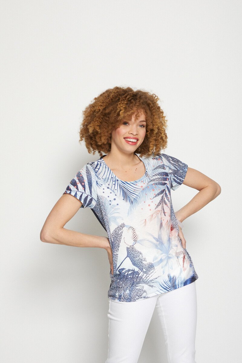 T-shirt imprimé végétal manches courtes