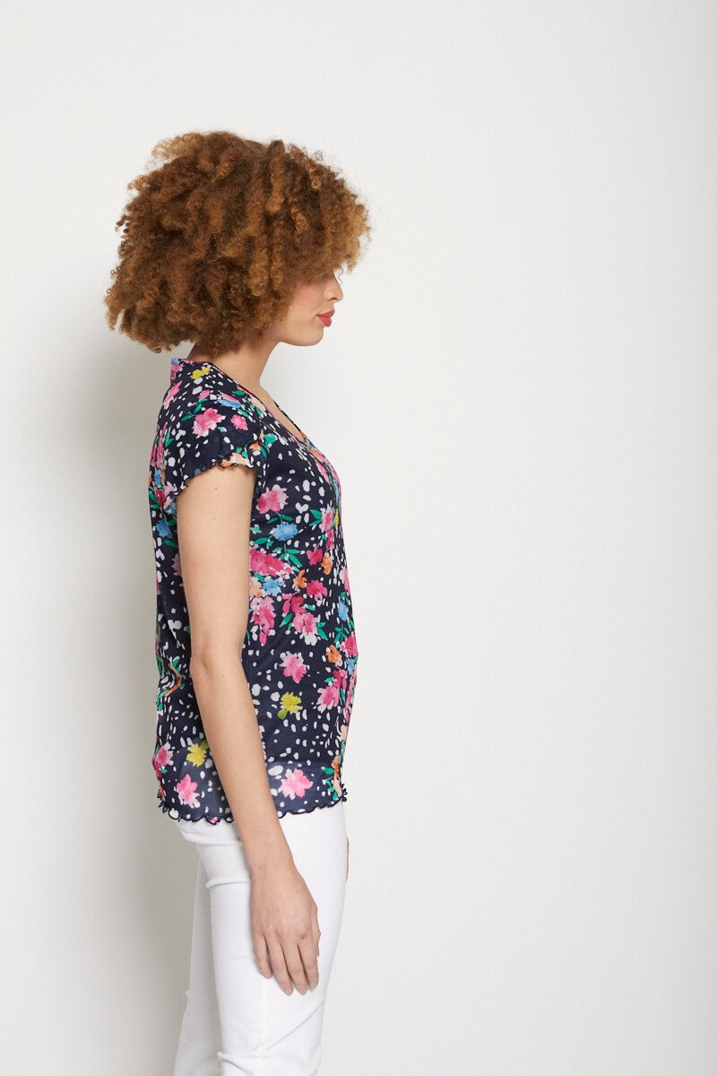 T-shirt maille résille doublée imprimée Femme Bleu COMEDIE DR1