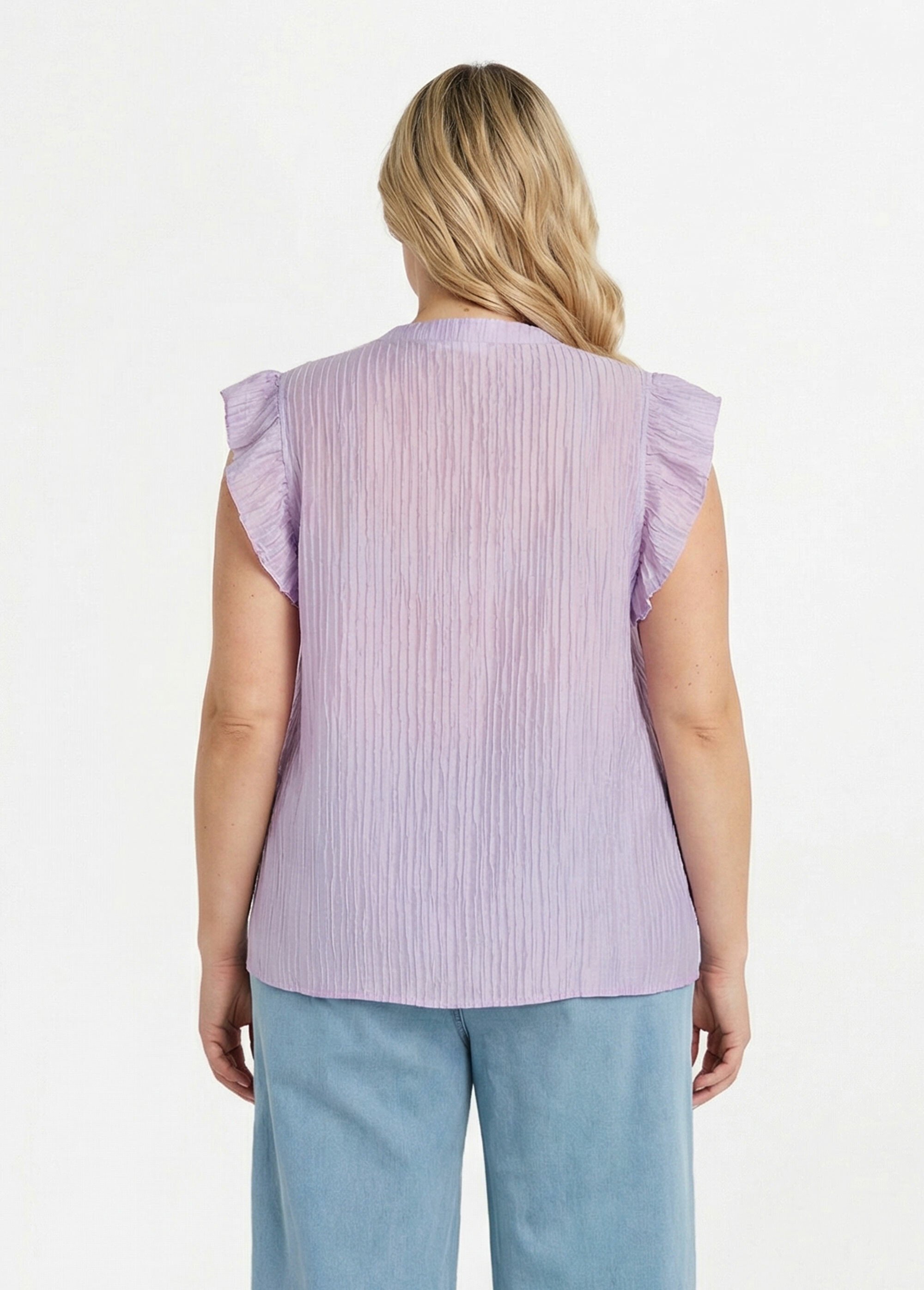 Tunique plissée légère manches col V Femme Grande Taille Violet MA-M097-2391 DO1