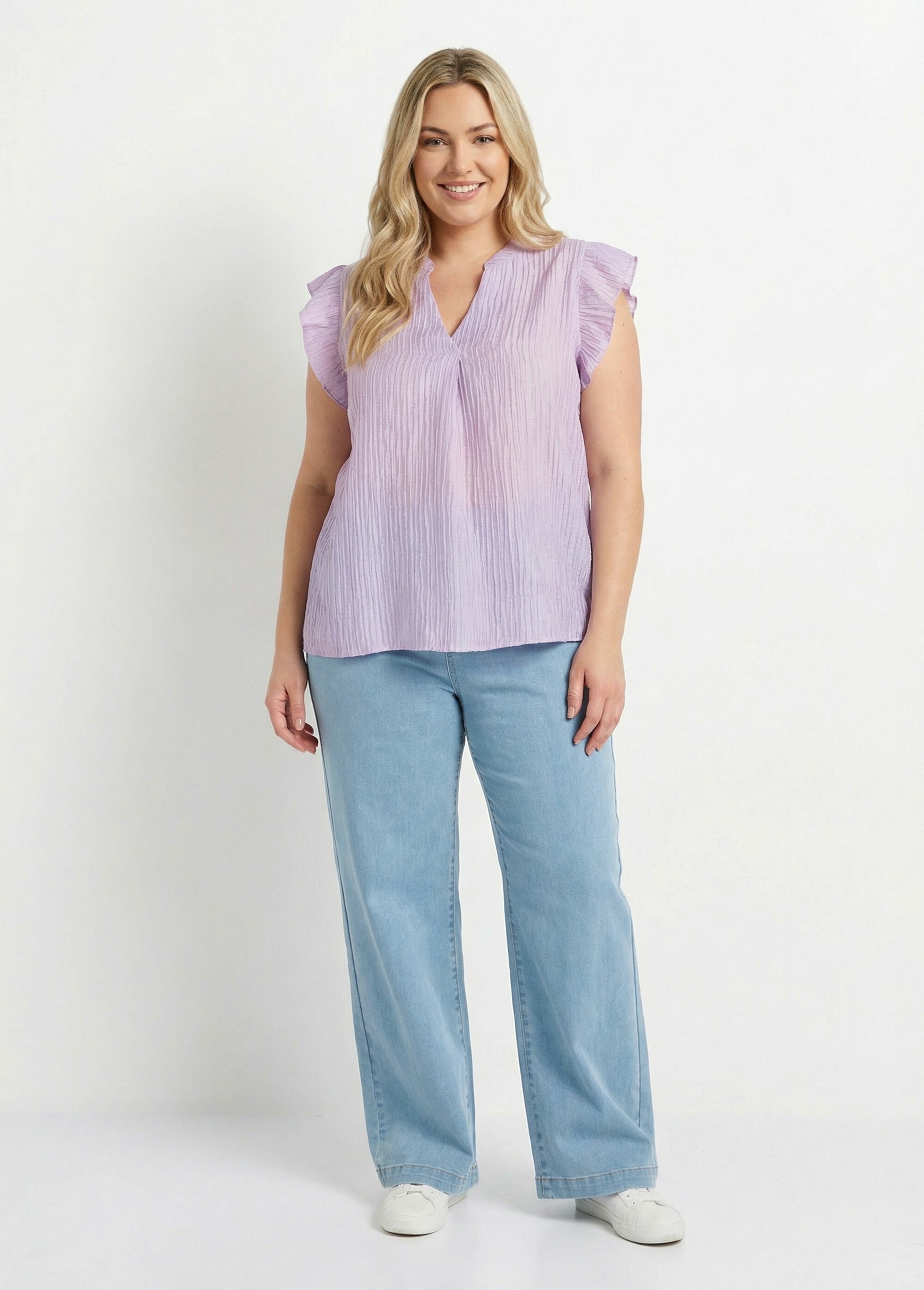 Tunique plissée légère manches col V Femme Grande Taille Violet MA-M097-2391 SF1