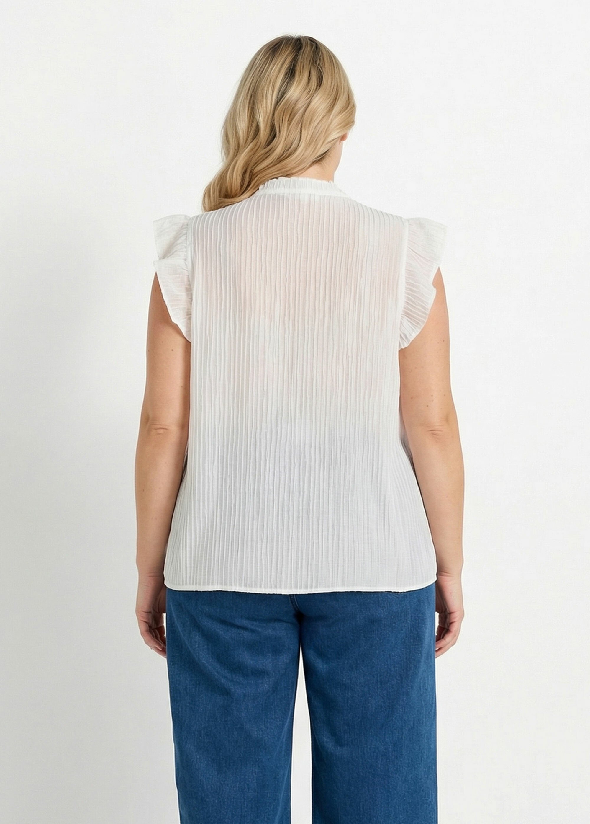 Tunique plissée légère manches col V Femme Grande Taille Blanc MA-M097-2391 DO1