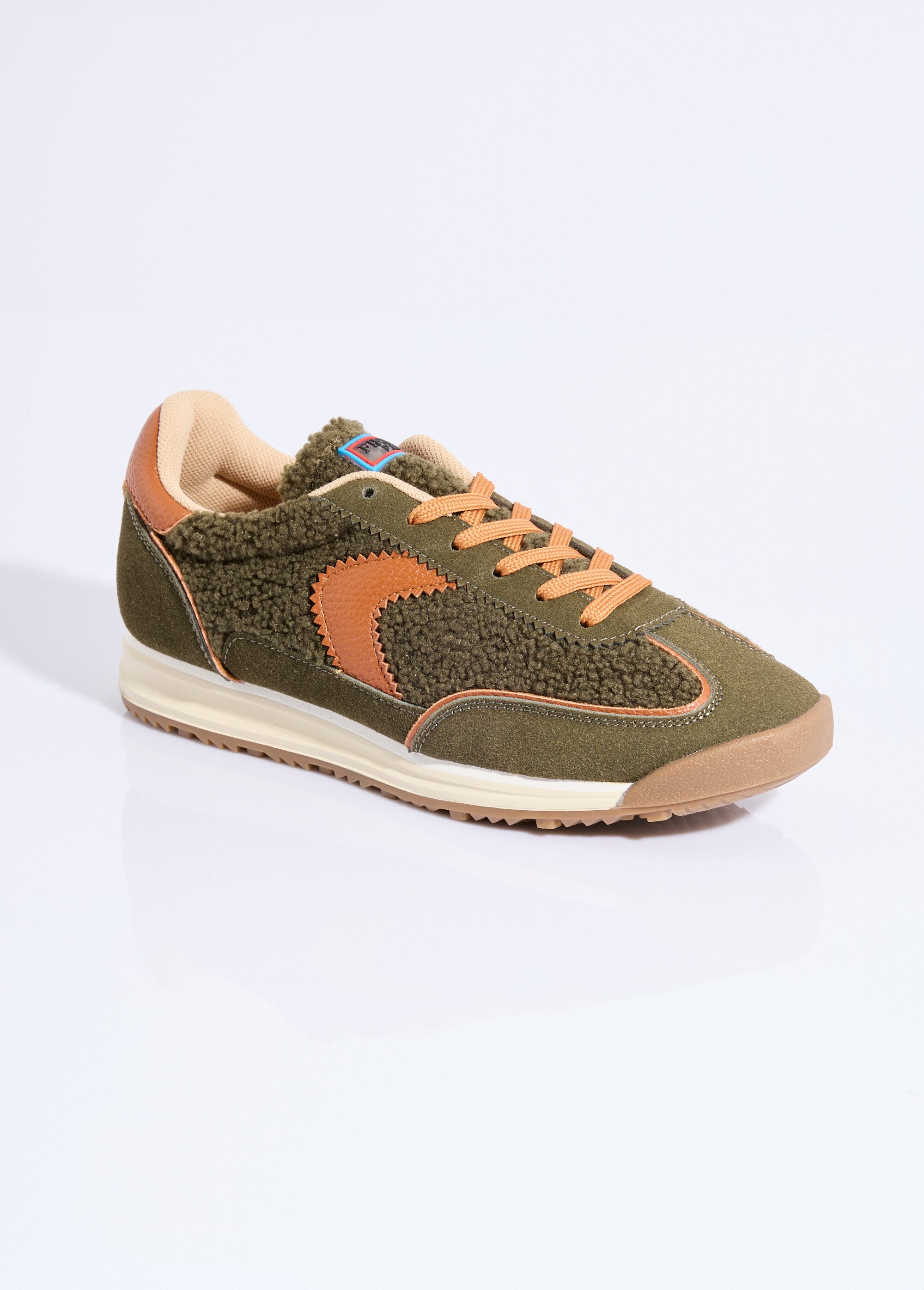 Baskets rétro multimatières à lacets Femme Vert COVFY1106 FA1