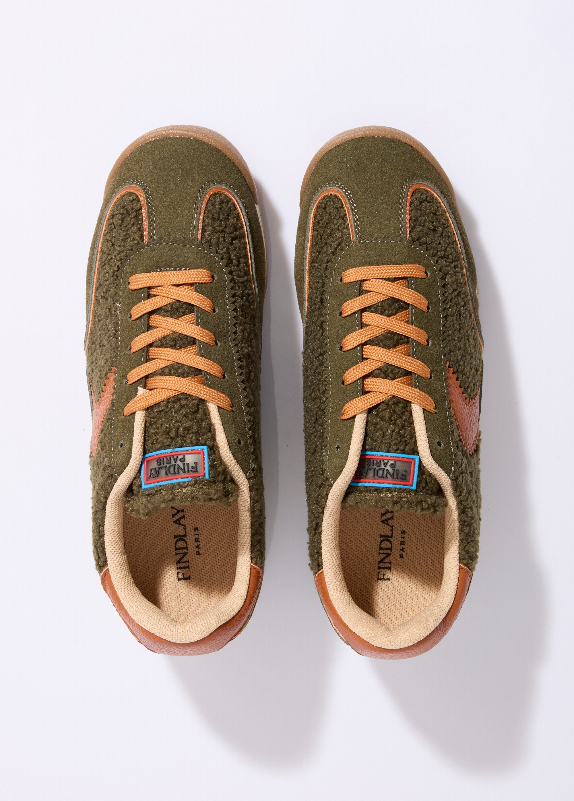 Baskets rétro multimatières à lacets Femme Vert COVFY1106 OV1