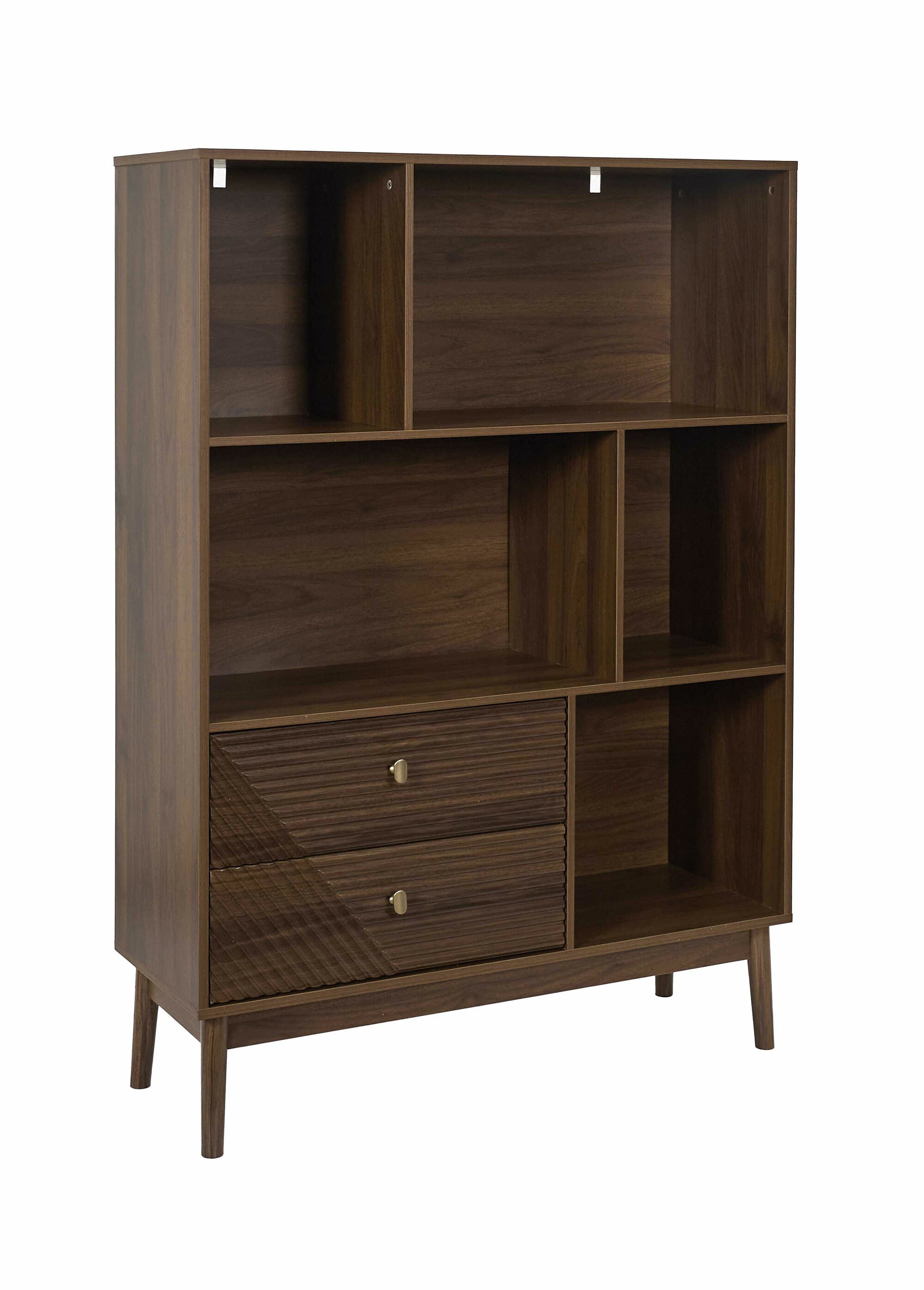 Bibliothèque en bois foncé rainuré MARRON CMP-HD0564 FA1