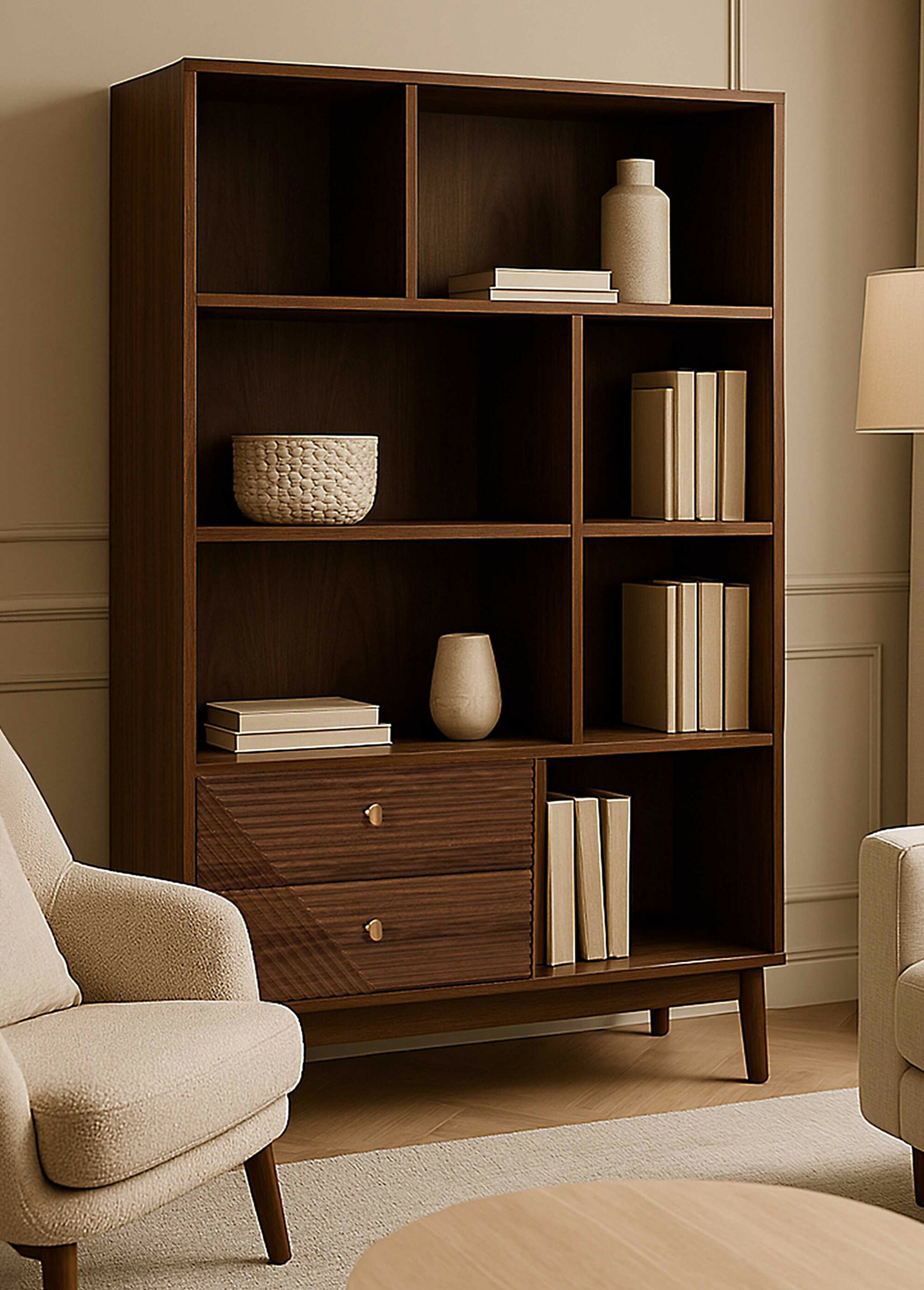 Bibliothèque en bois foncé rainuré MARRON CMP-HD0564 SI1