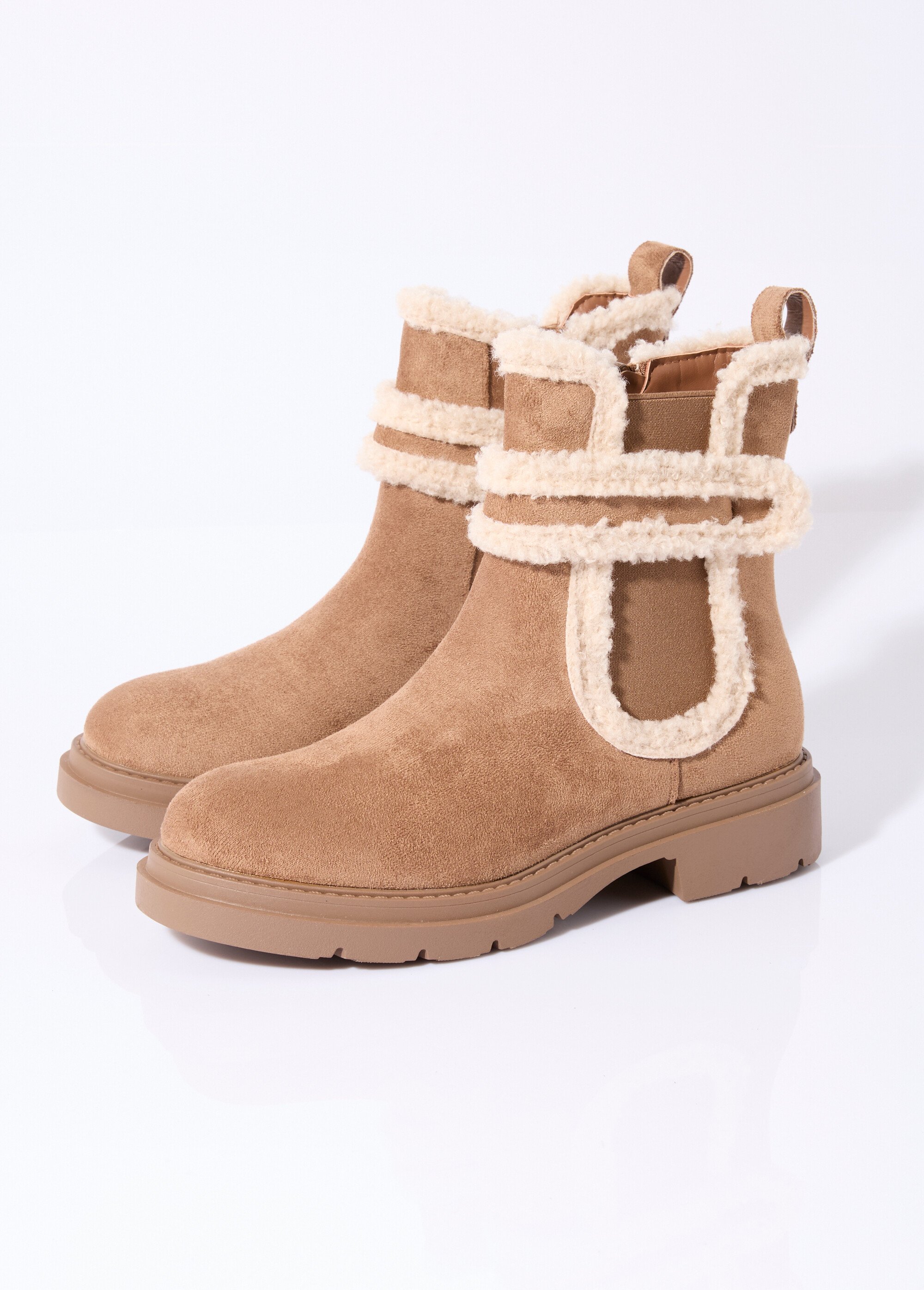 Boots suédine et détails aspect laineux Femme Marron LADFHQ371 DE1