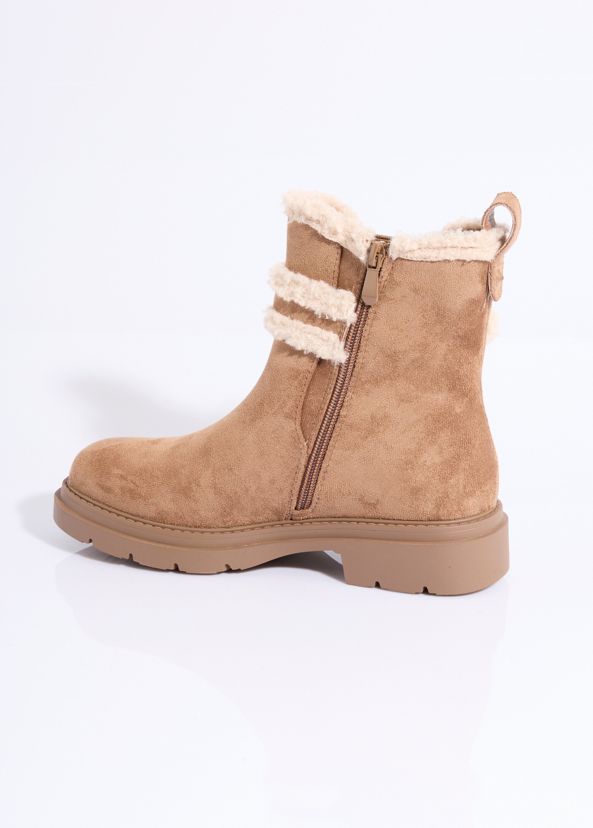 Boots suédine et détails aspect laineux Femme Marron LADFHQ371 DO1