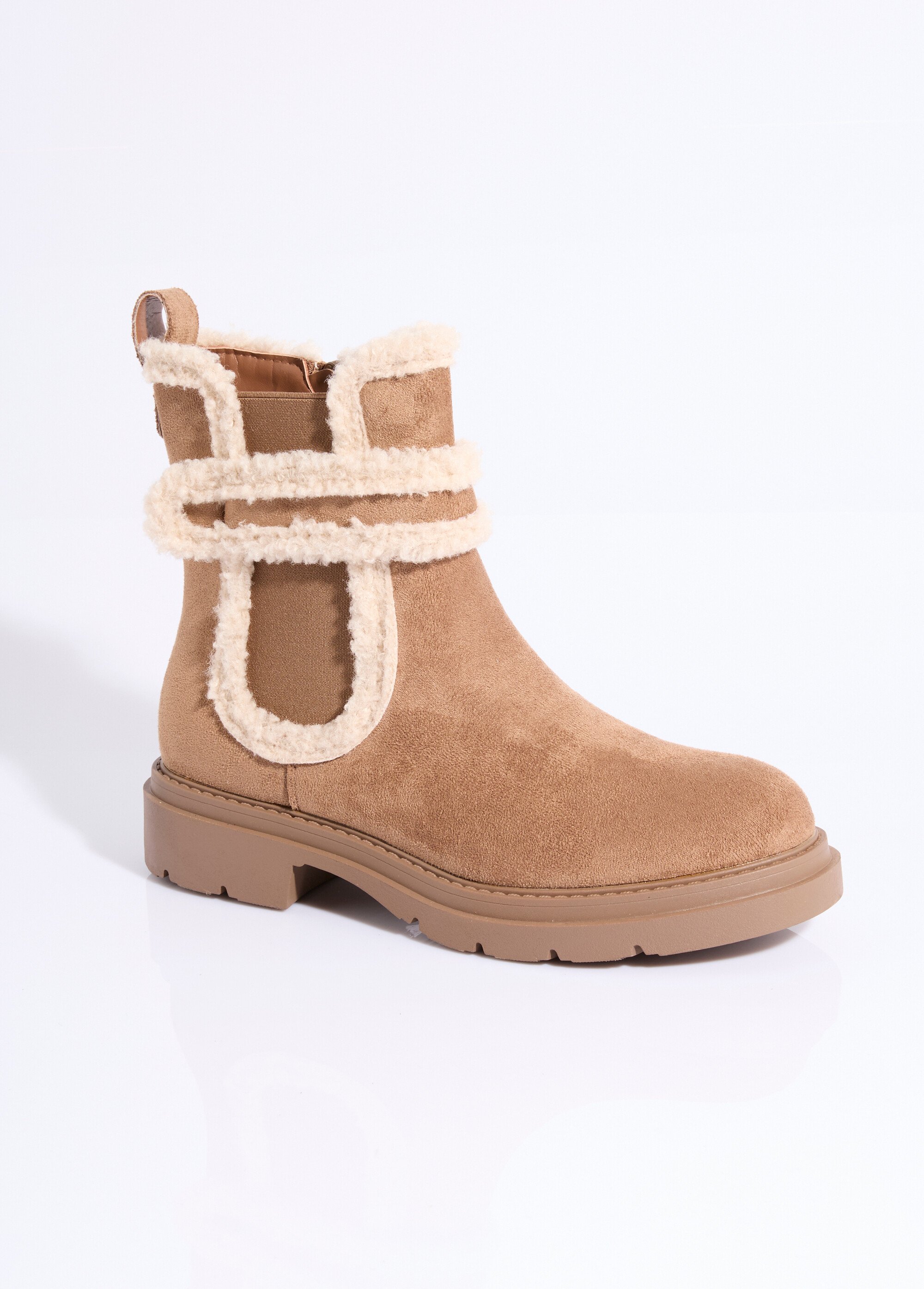 Boots suédine et détails aspect laineux Femme Marron LADFHQ371 FA1