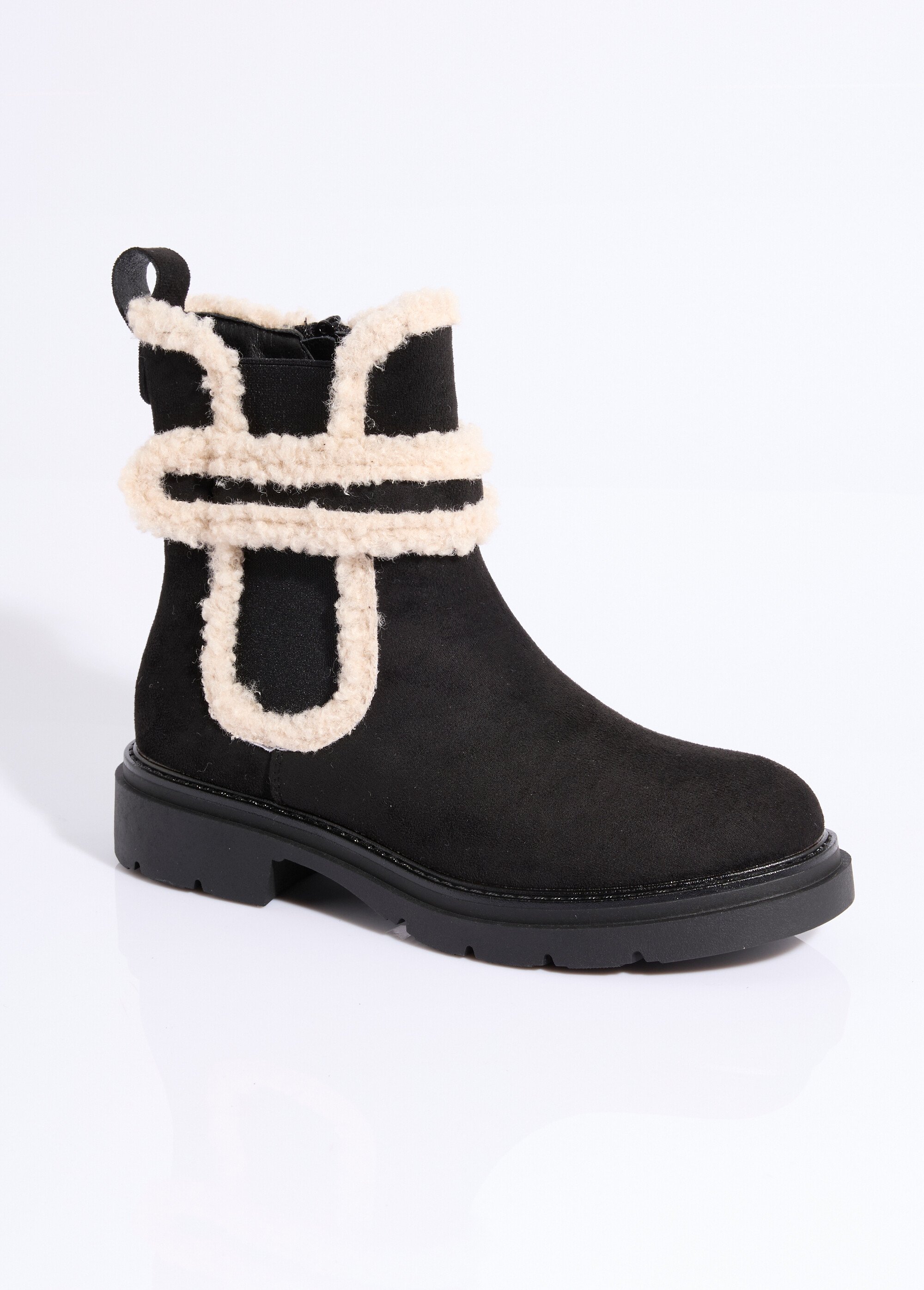 Boots suédine et détails aspect laineux Femme Noir LADFHQ371 FA1