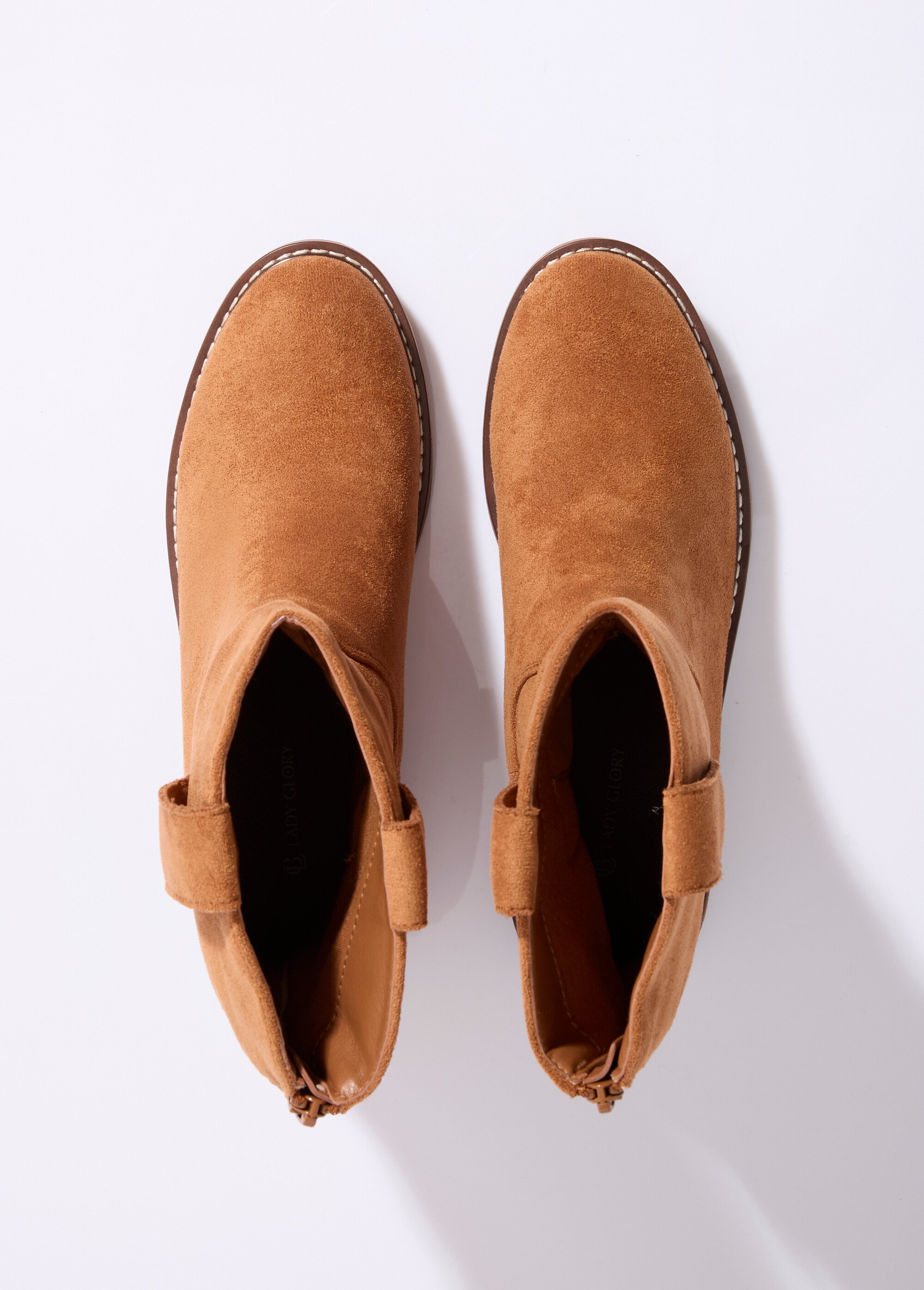 Bottines plates en suédine Femme Marron LADF6610 OV1