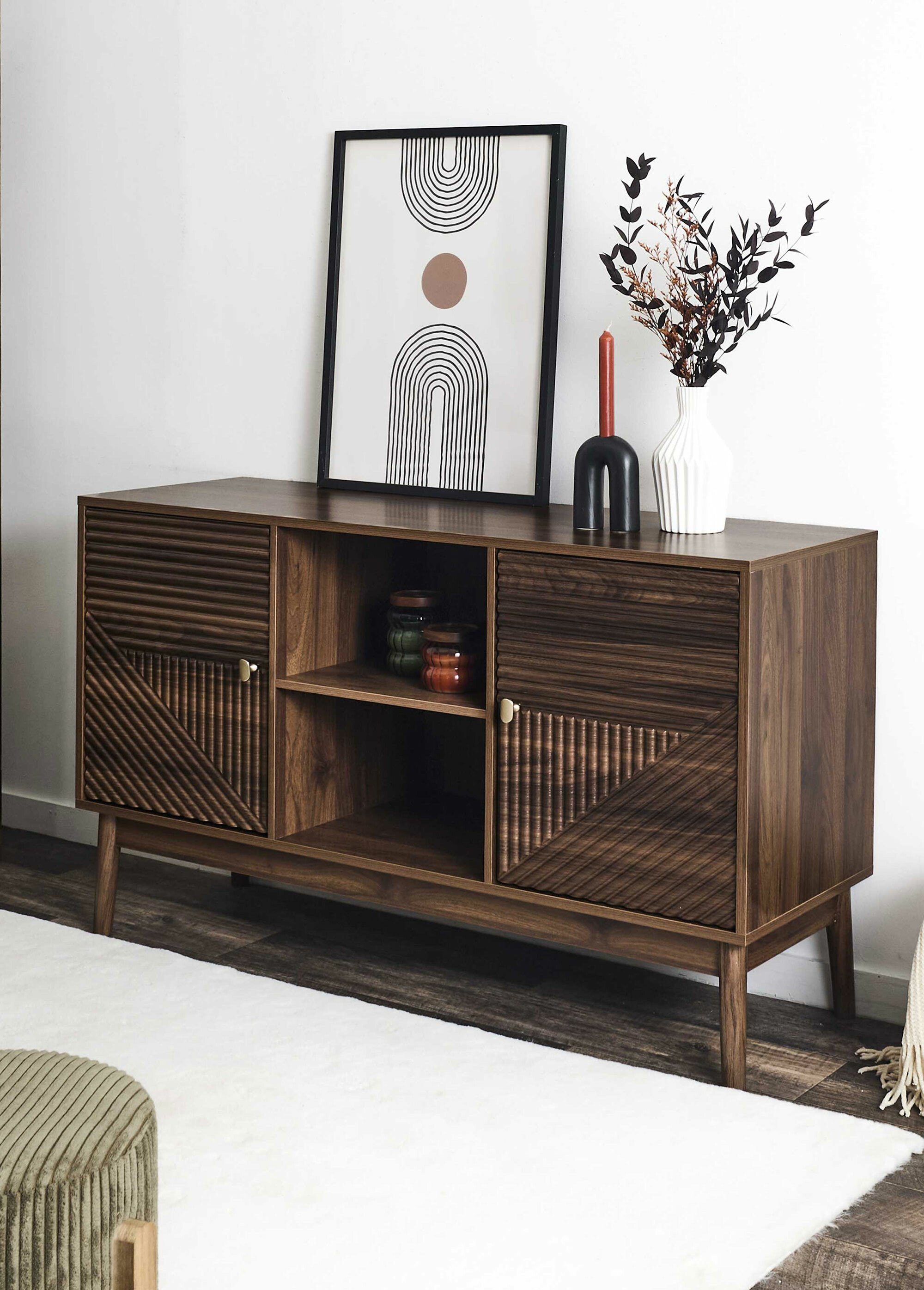 Buffet 2 portes en bois foncé rainuré MARRON CMP-HD0561 SI1