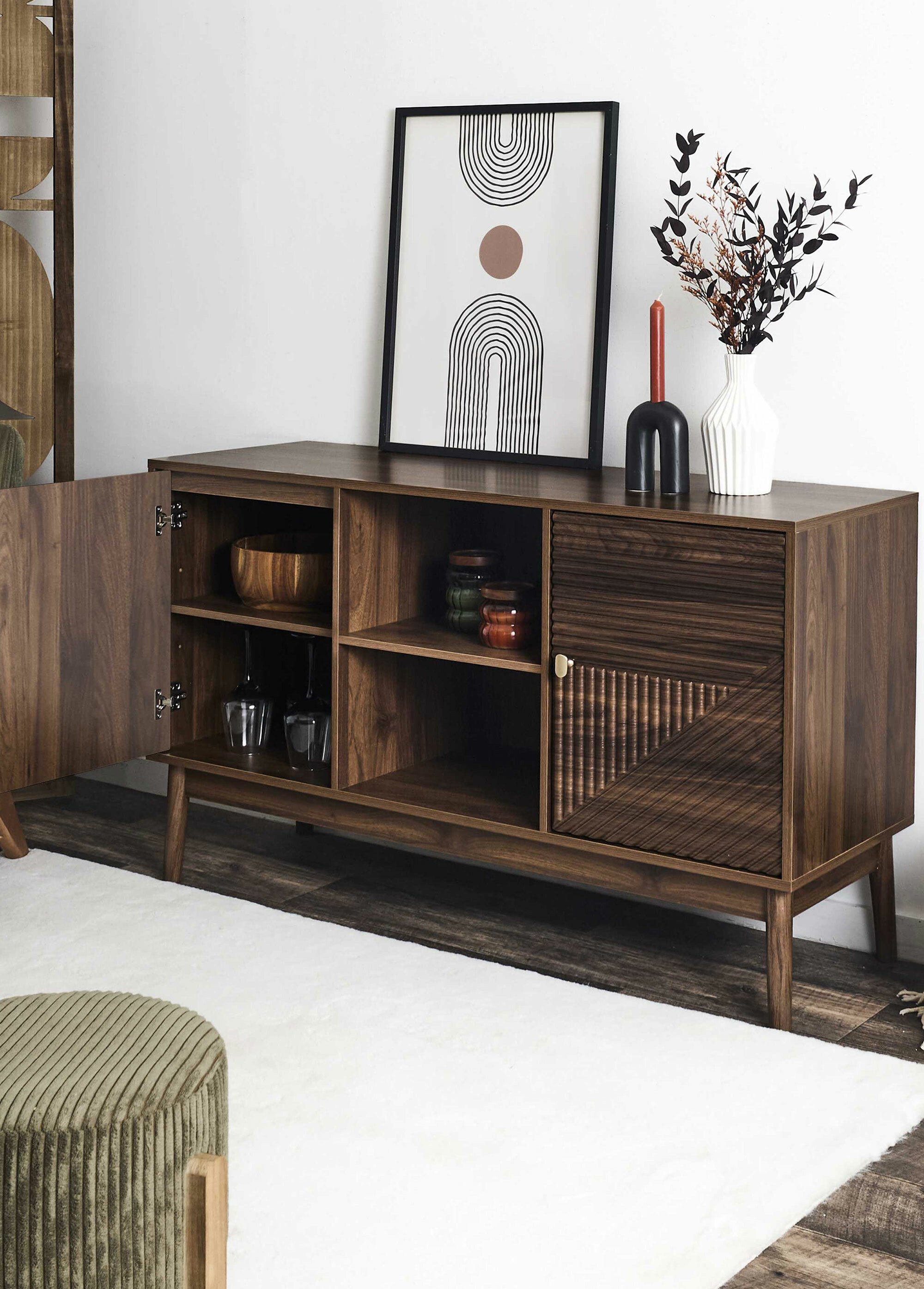 Buffet 2 portes en bois foncé rainuré MARRON CMP-HD0561 SI2