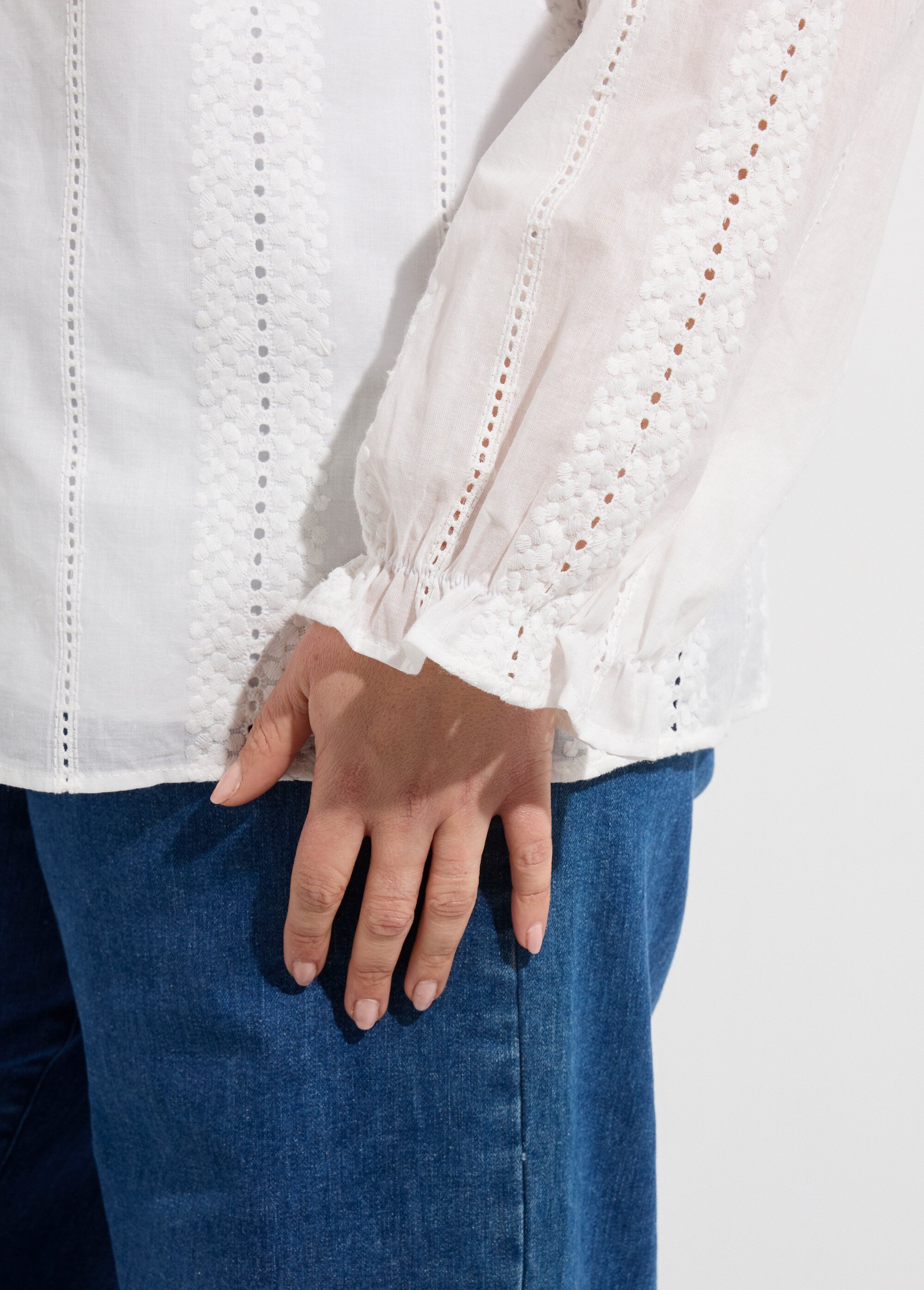 Chemisier broderie anglaise et col V Femme Grande Taille Blanc MA-M232-1620 DE2