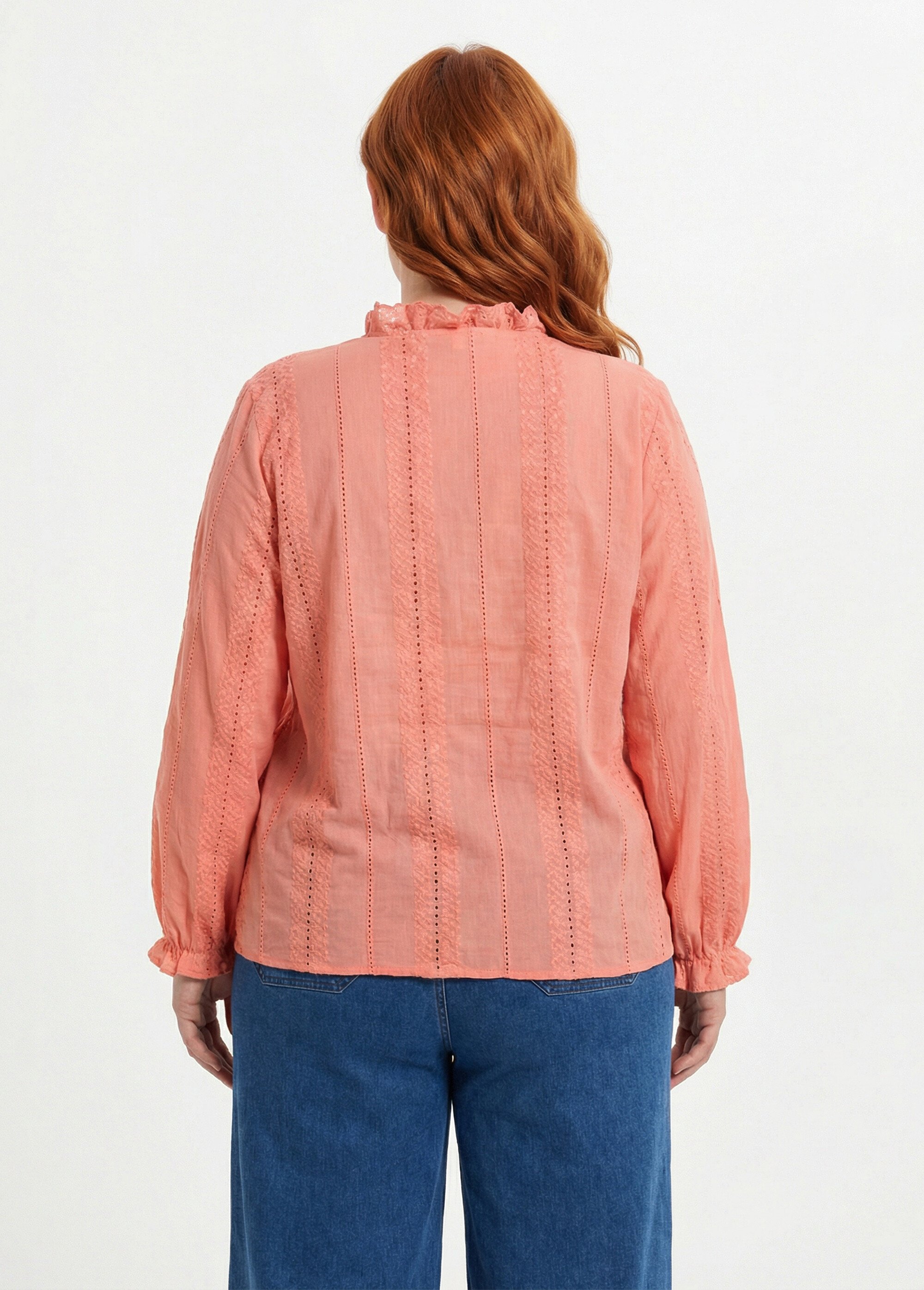 Chemisier broderie anglaise et col V Femme Grande Taille Rose MA-M232-1620 DO1