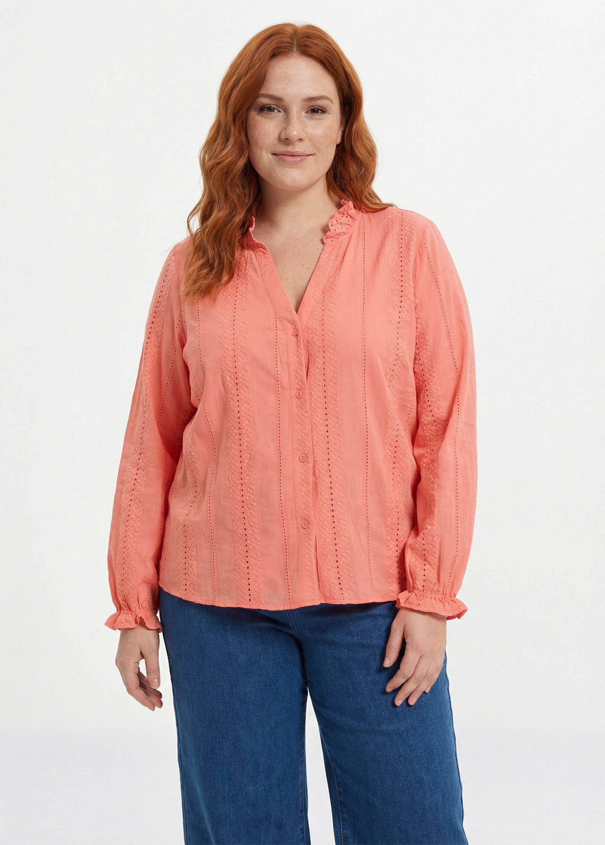 Chemisier broderie anglaise et col V Femme Grande Taille Rose MA-M232-1620 FA1