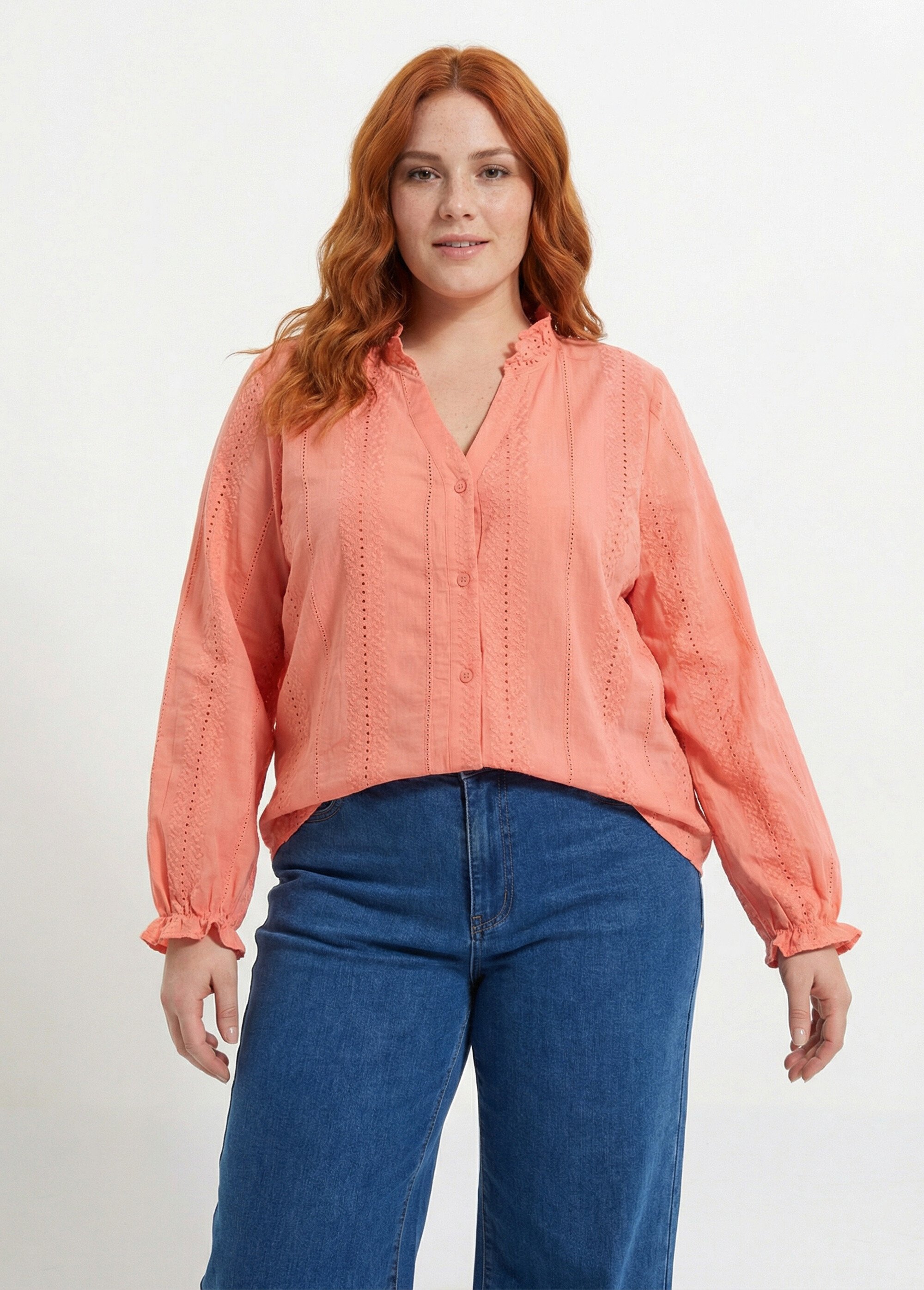 Chemisier broderie anglaise et col V Femme Grande Taille Rose MA-M232-1620 FA2