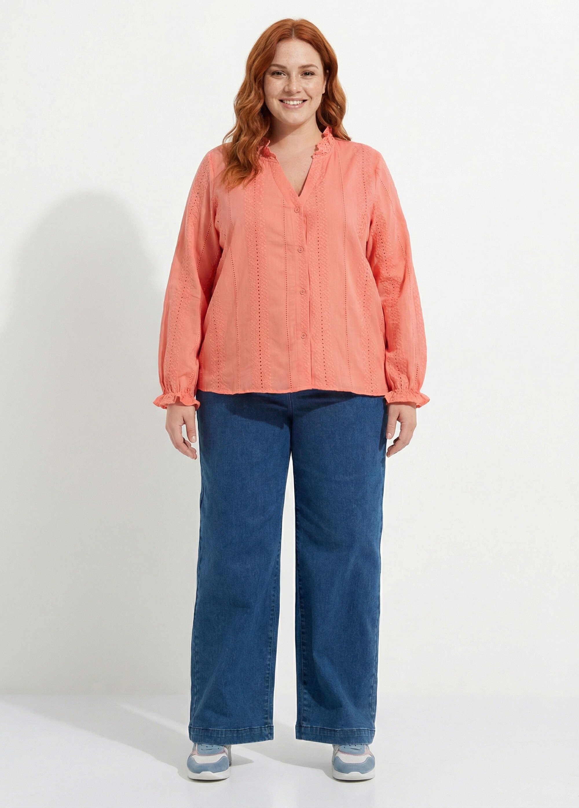 Chemisier broderie anglaise et col V Femme Grande Taille Rose MA-M232-1620 SF1