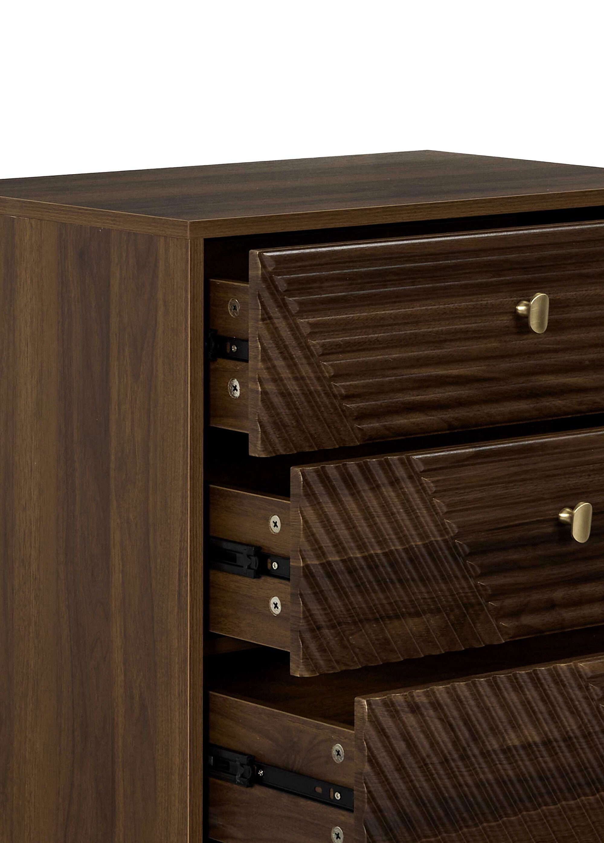 Commode 4 tiroirs, bois foncé rainuré MARRON CMP-HD0560 DE2