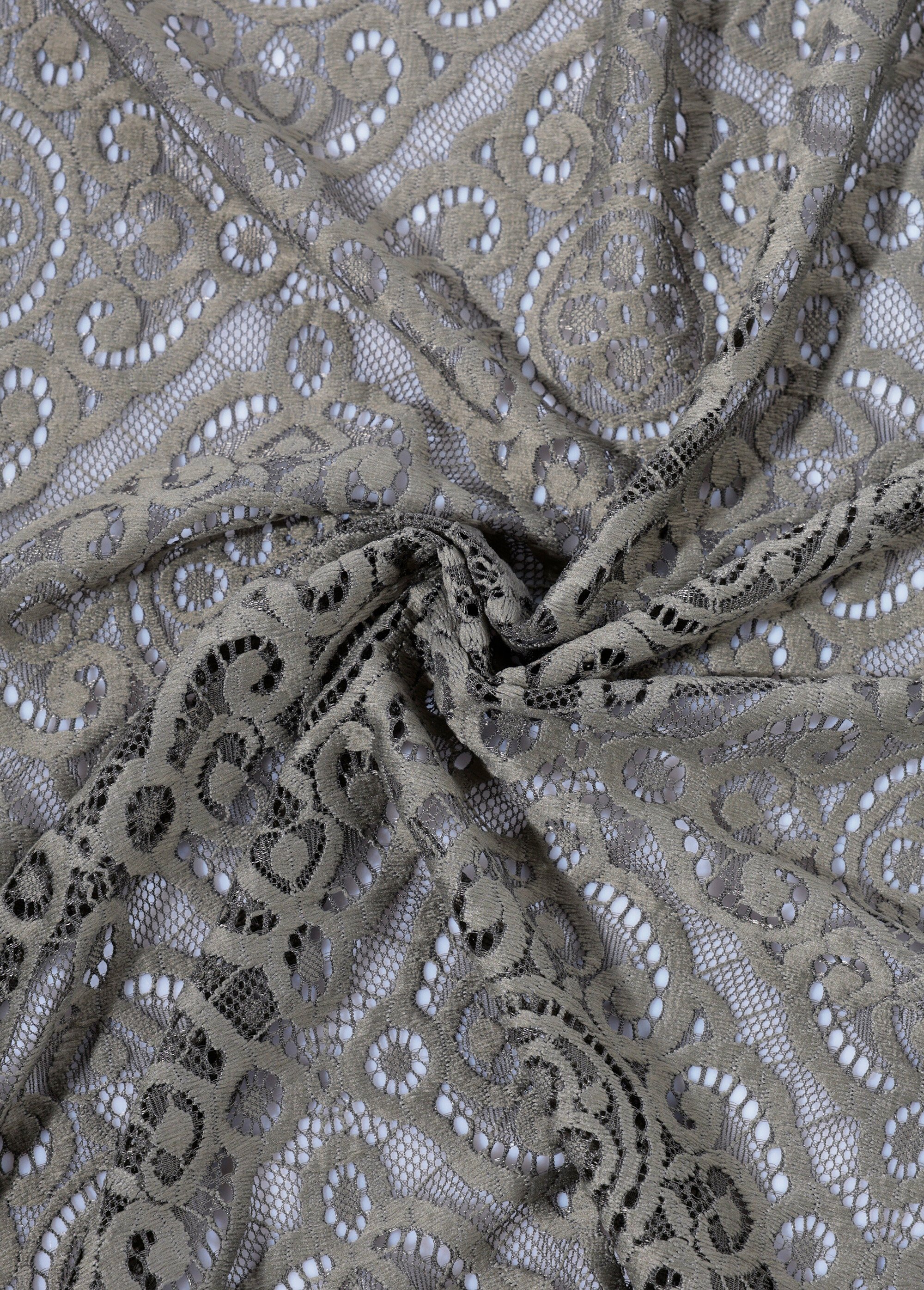 Coupon dentelle fleurie géométrique, 3K VERT COT150518BIS FA1