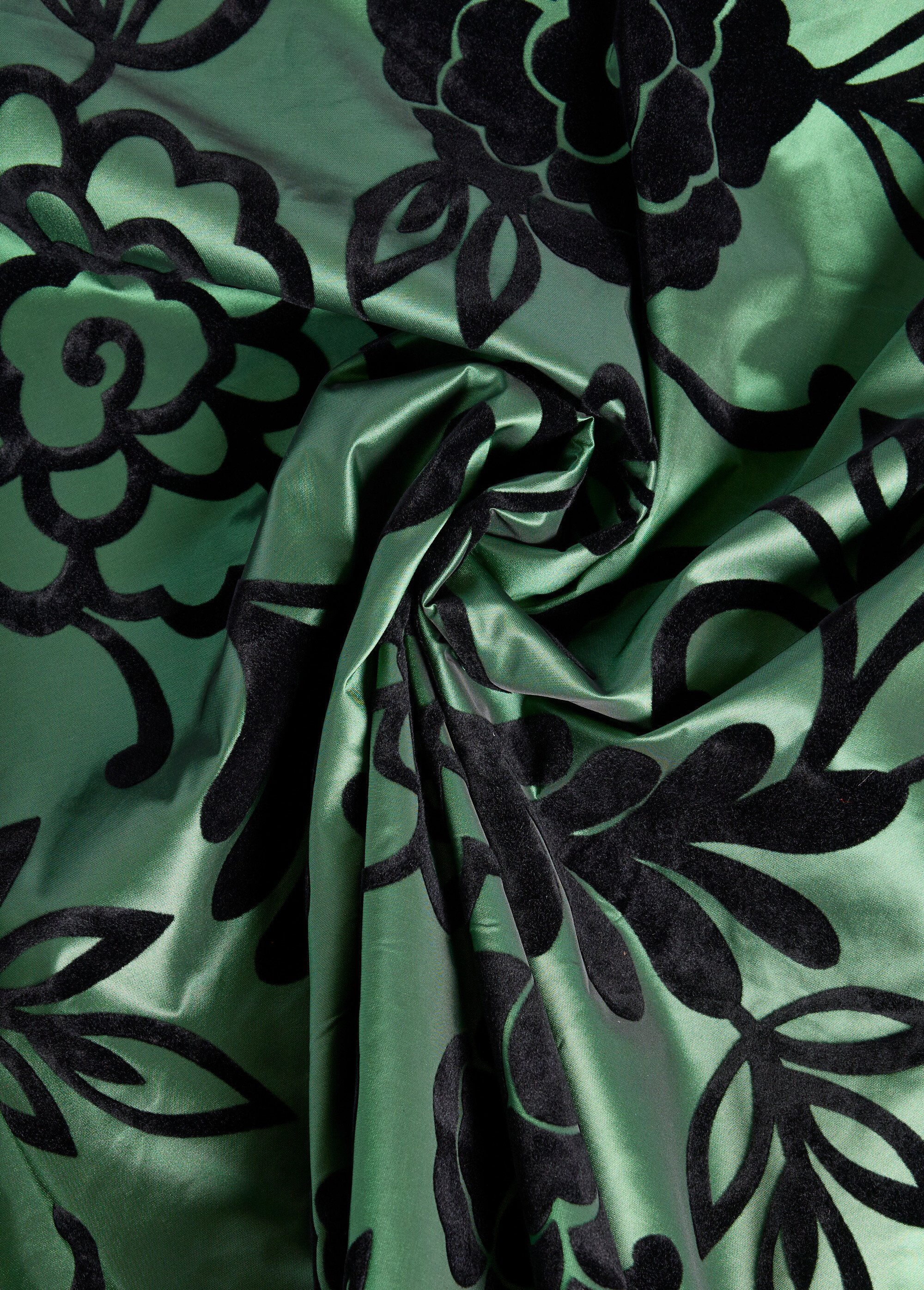 Coupon tissu déco en taffetas, Fleurs VERT COT148552-1 FA1