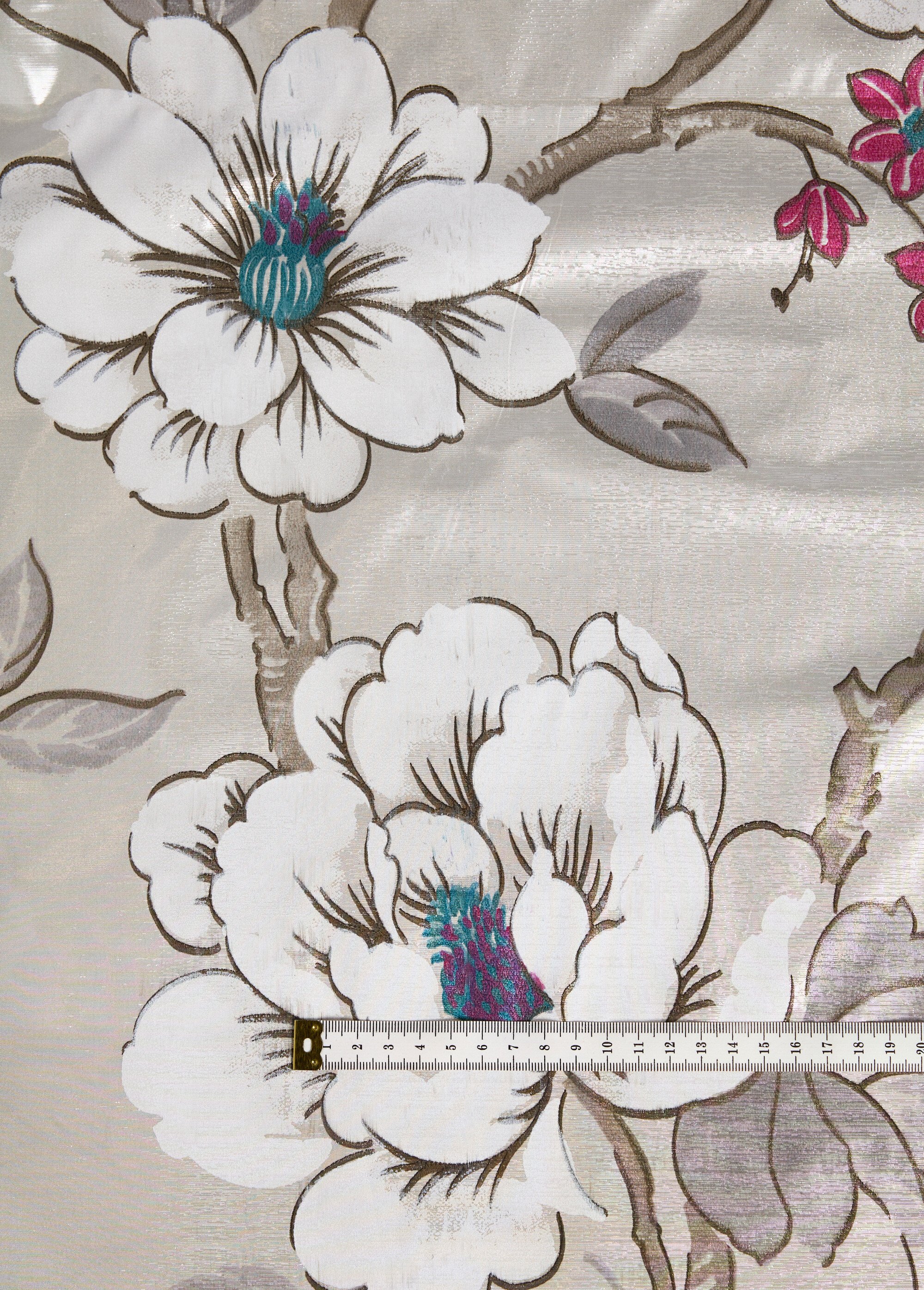 Coupon tissu taffetas fleuri brillant ROSE COT148567-1 DE1