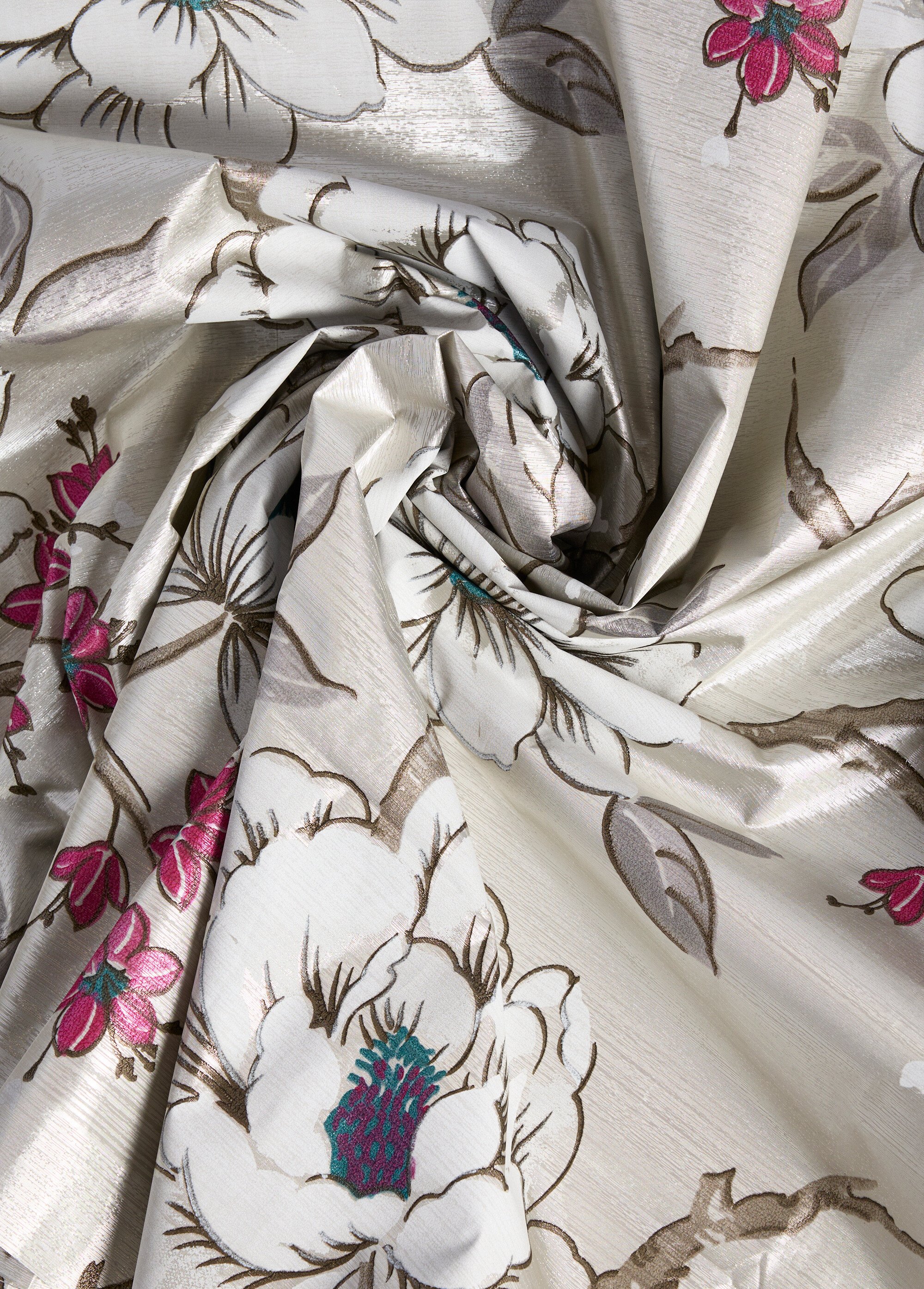 Coupon tissu taffetas fleuri brillant ROSE COT148567-1 FA1