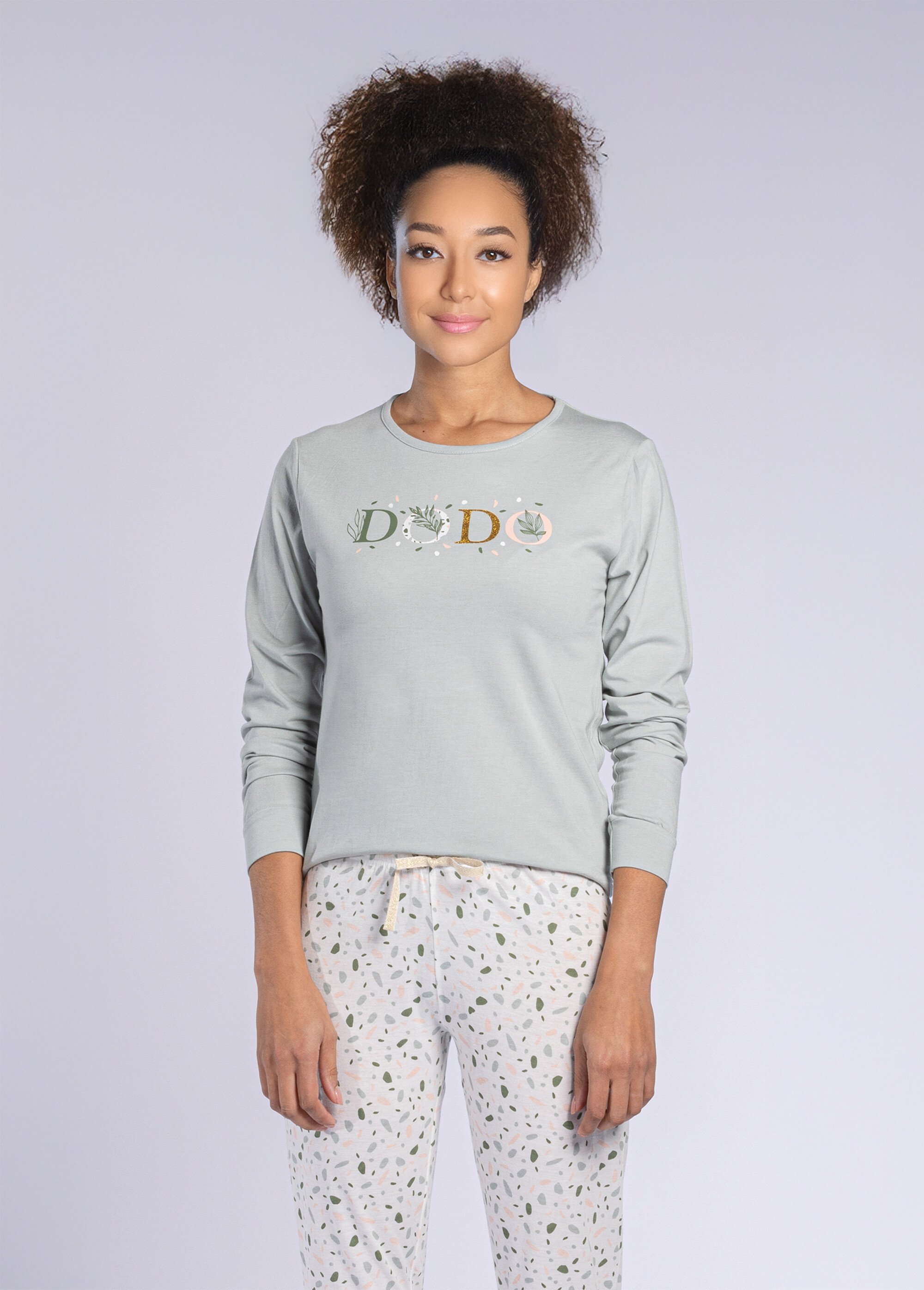 Pyjama motif manches longues col rond