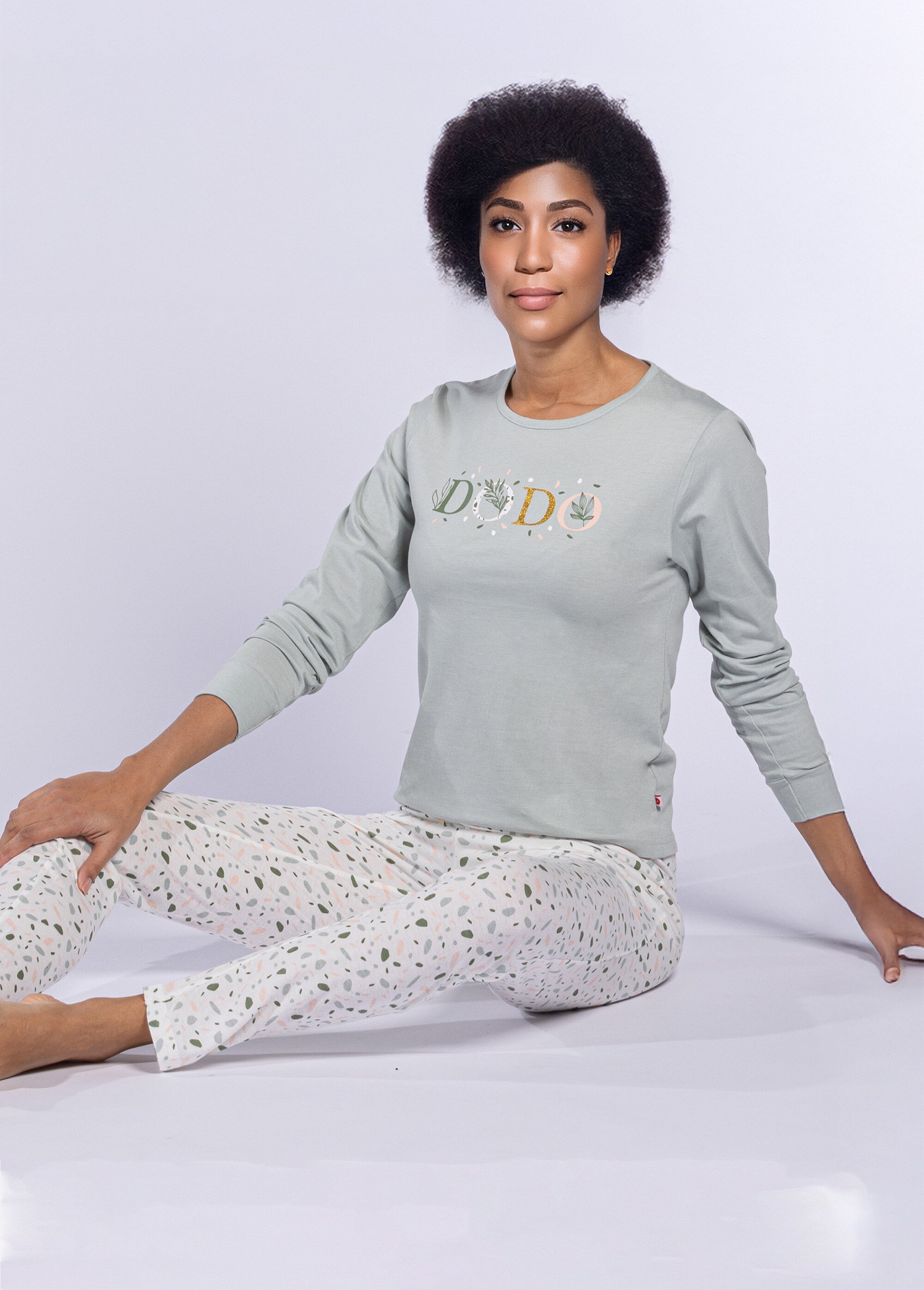 Pyjama motif manches longues col rond Femme Vert CTMDF.TERRE.PL SI1