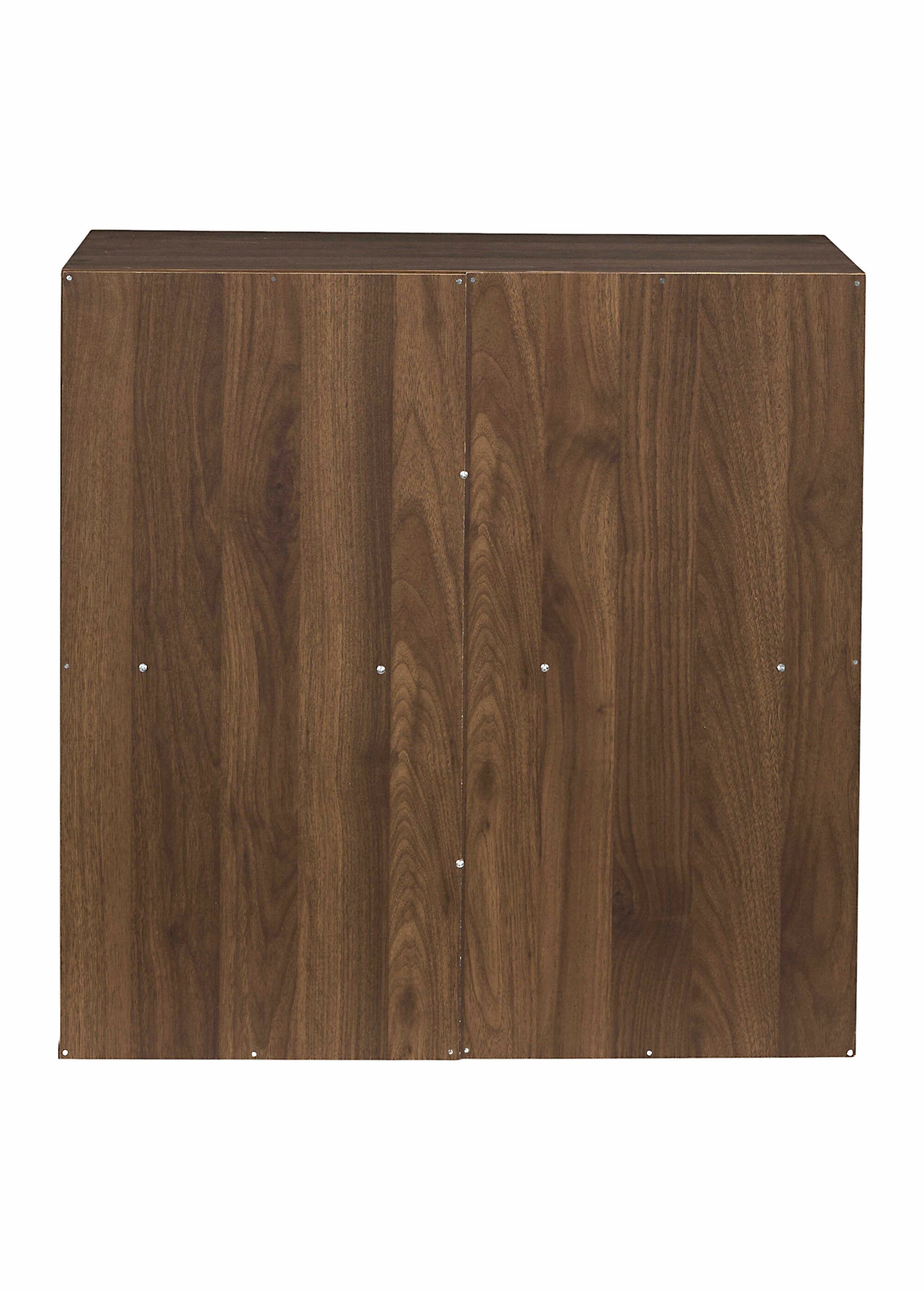 Meuble 4 cases en bois foncé rainuré