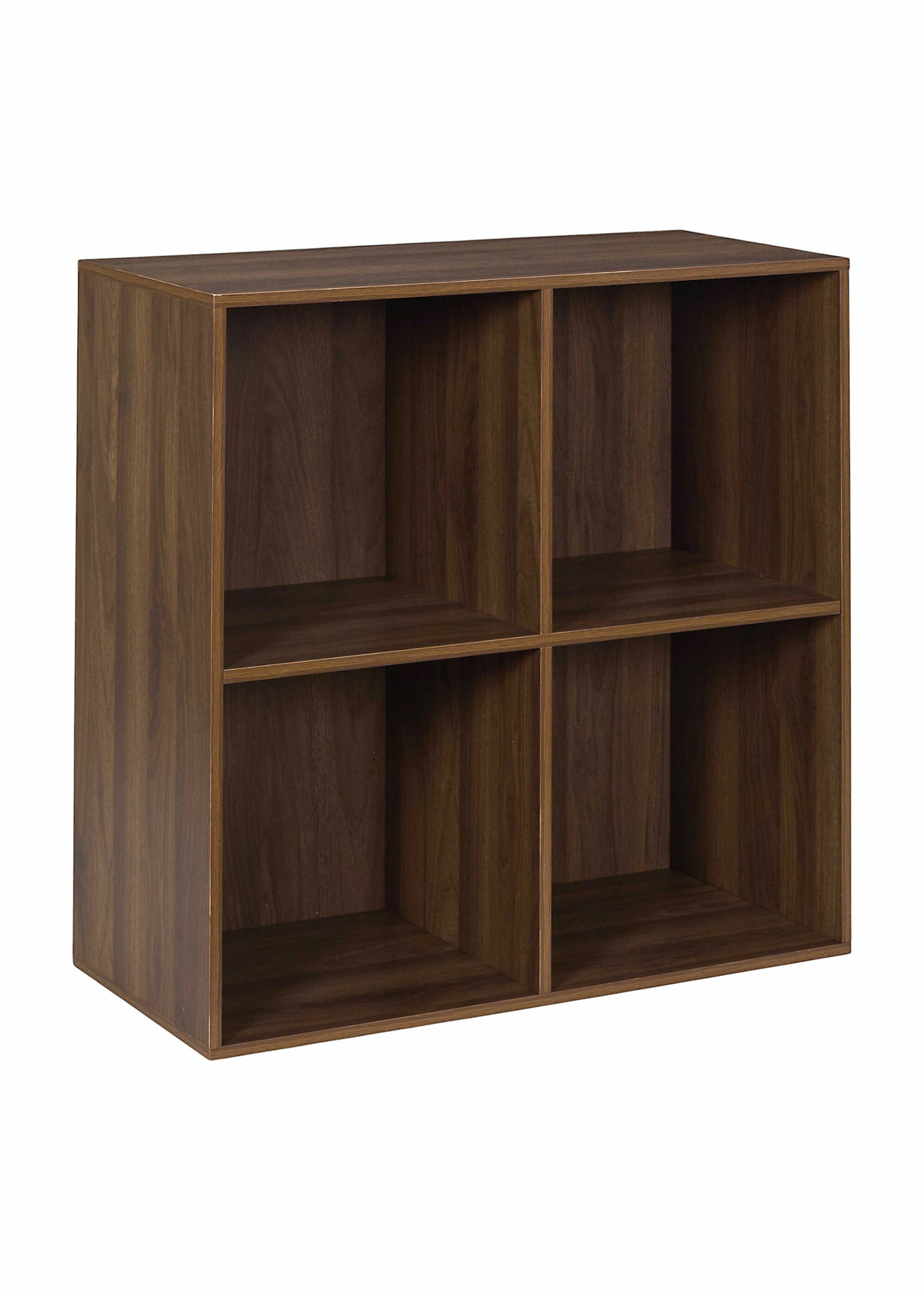 Meuble 4 cases en bois foncé rainuré