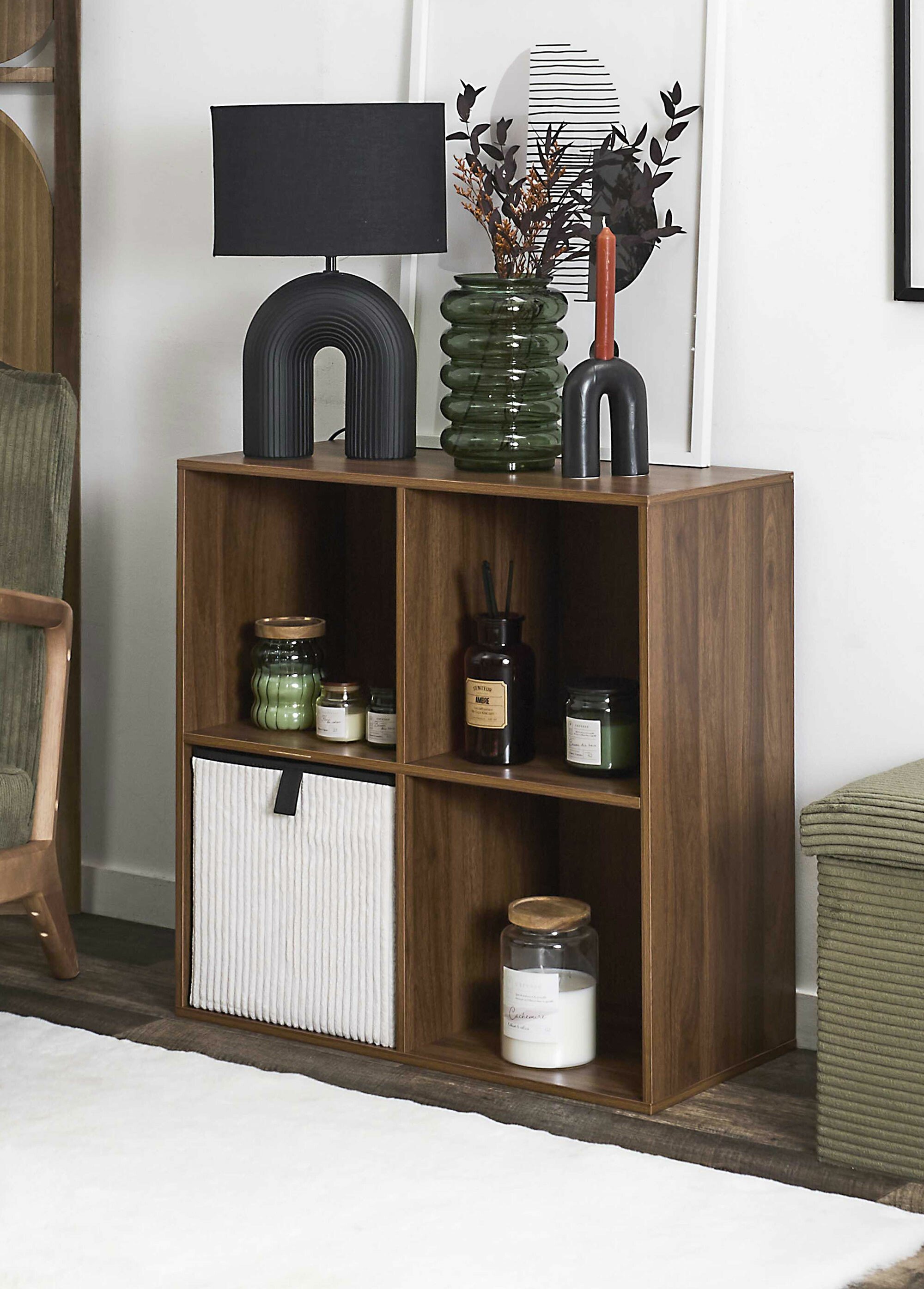 Meuble 4 cases en bois foncé rainuré MARRON CMP-HD0577 SI1