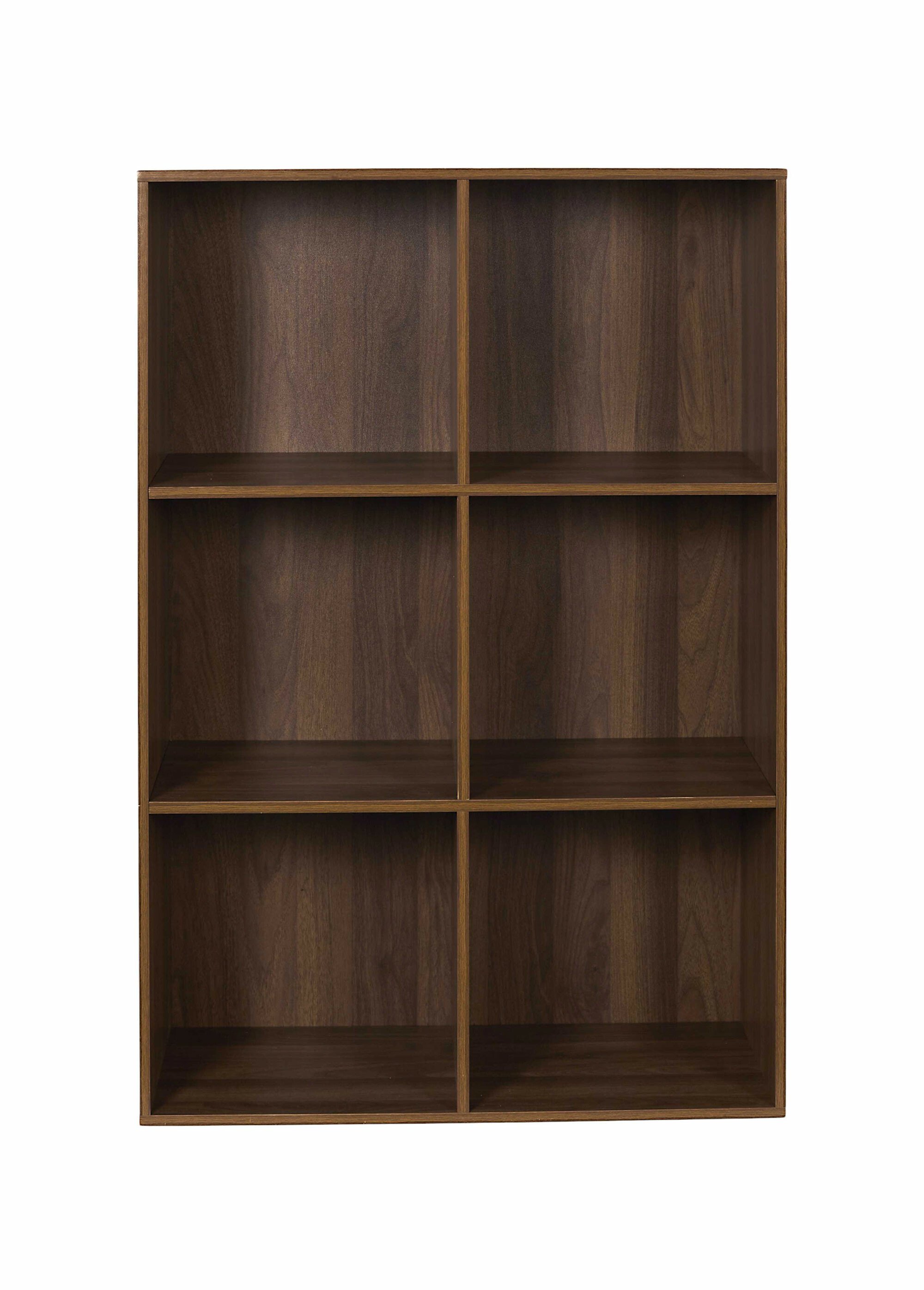 Meuble 6 cases en bois foncé rainuré