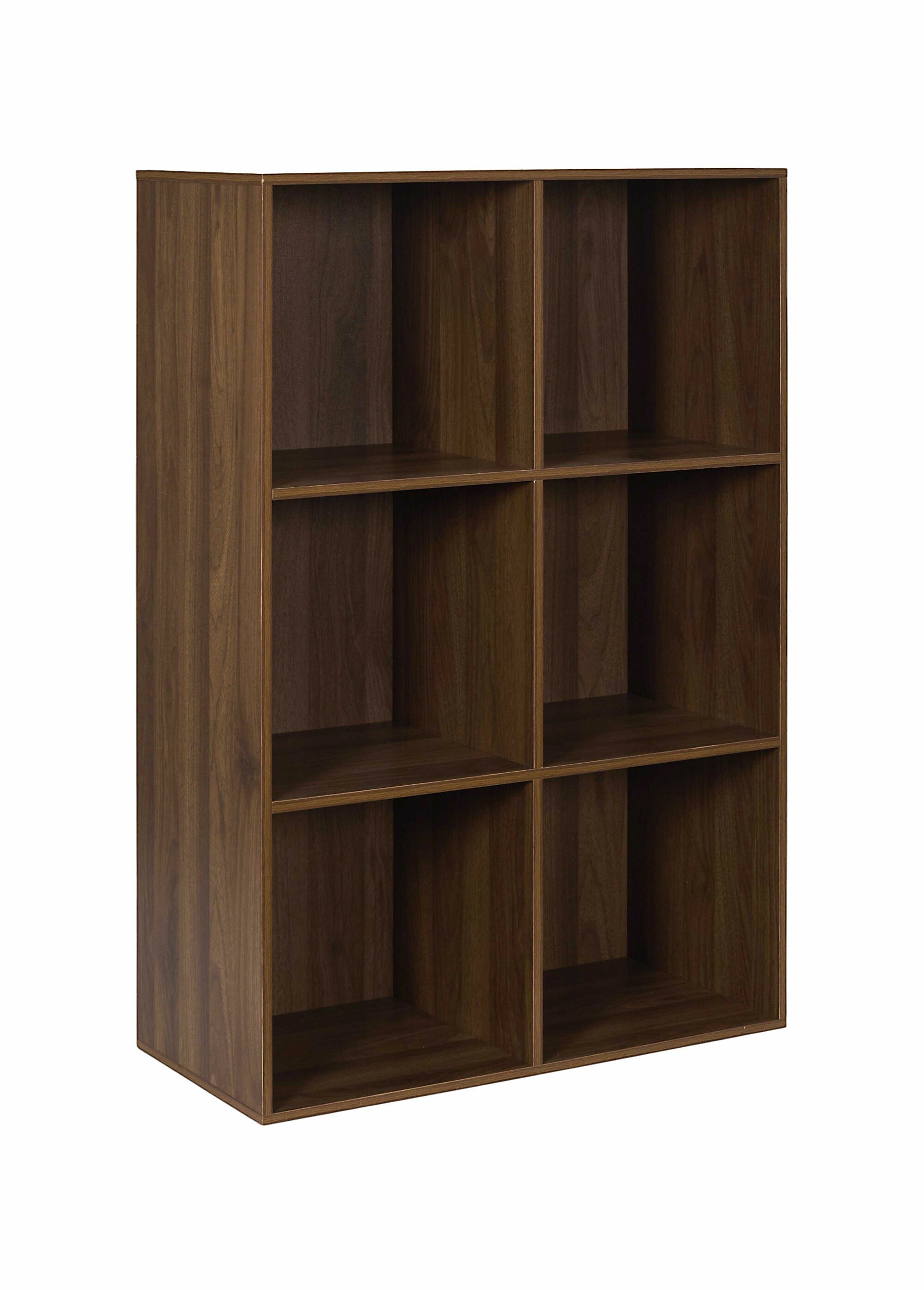 Meuble 6 cases en bois foncé rainuré